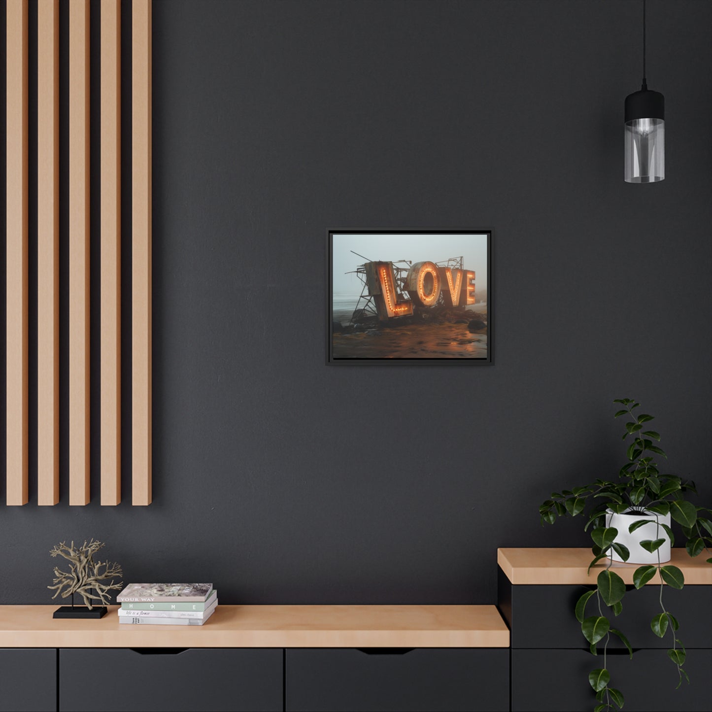 Fine art Framed Canvas print - Matte Canvas with a Black Frame - Surreal LOVE sign wall decor