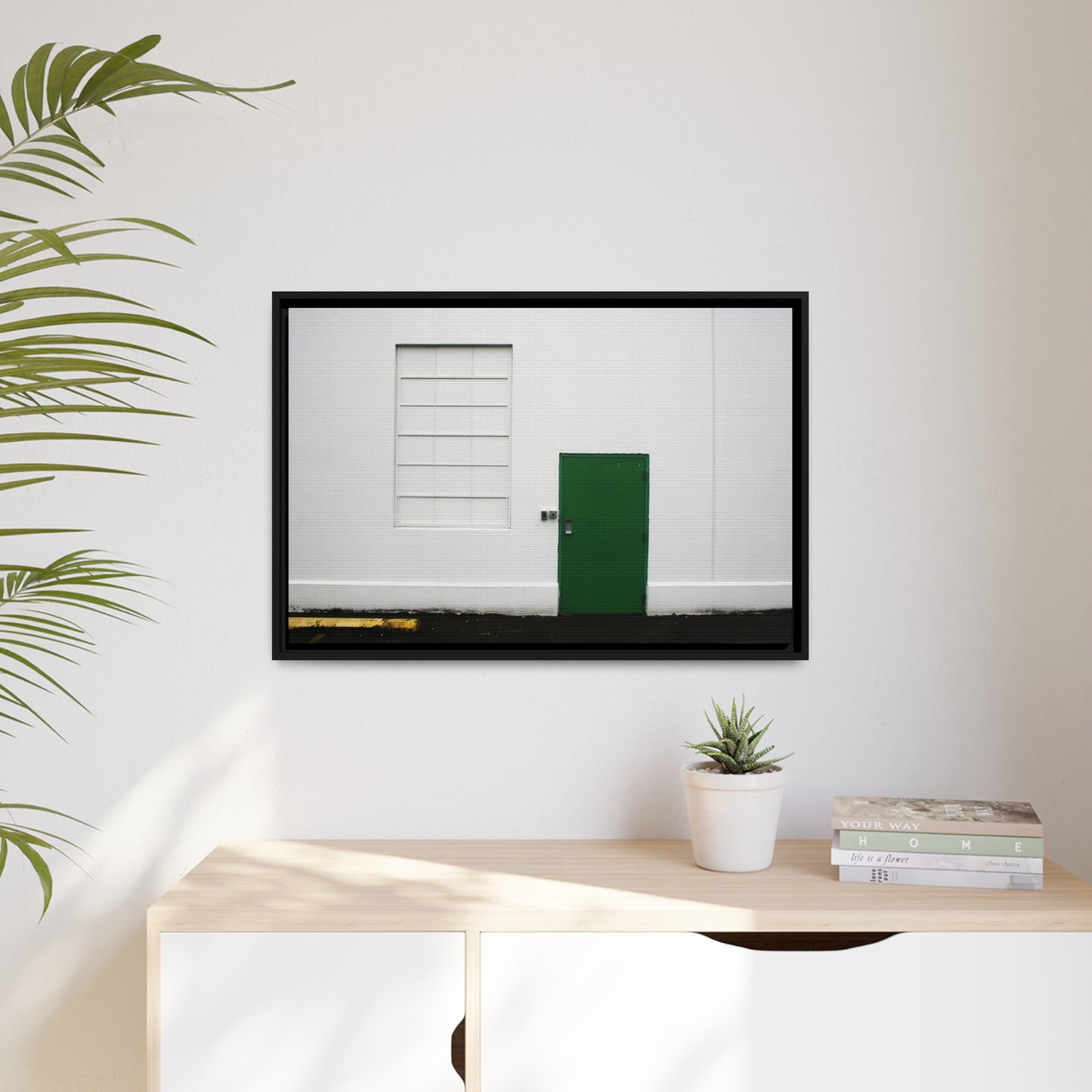 Minimalism + Green - a fine art print of an urban abstract street scene - Matte Canvas with a Black Frame