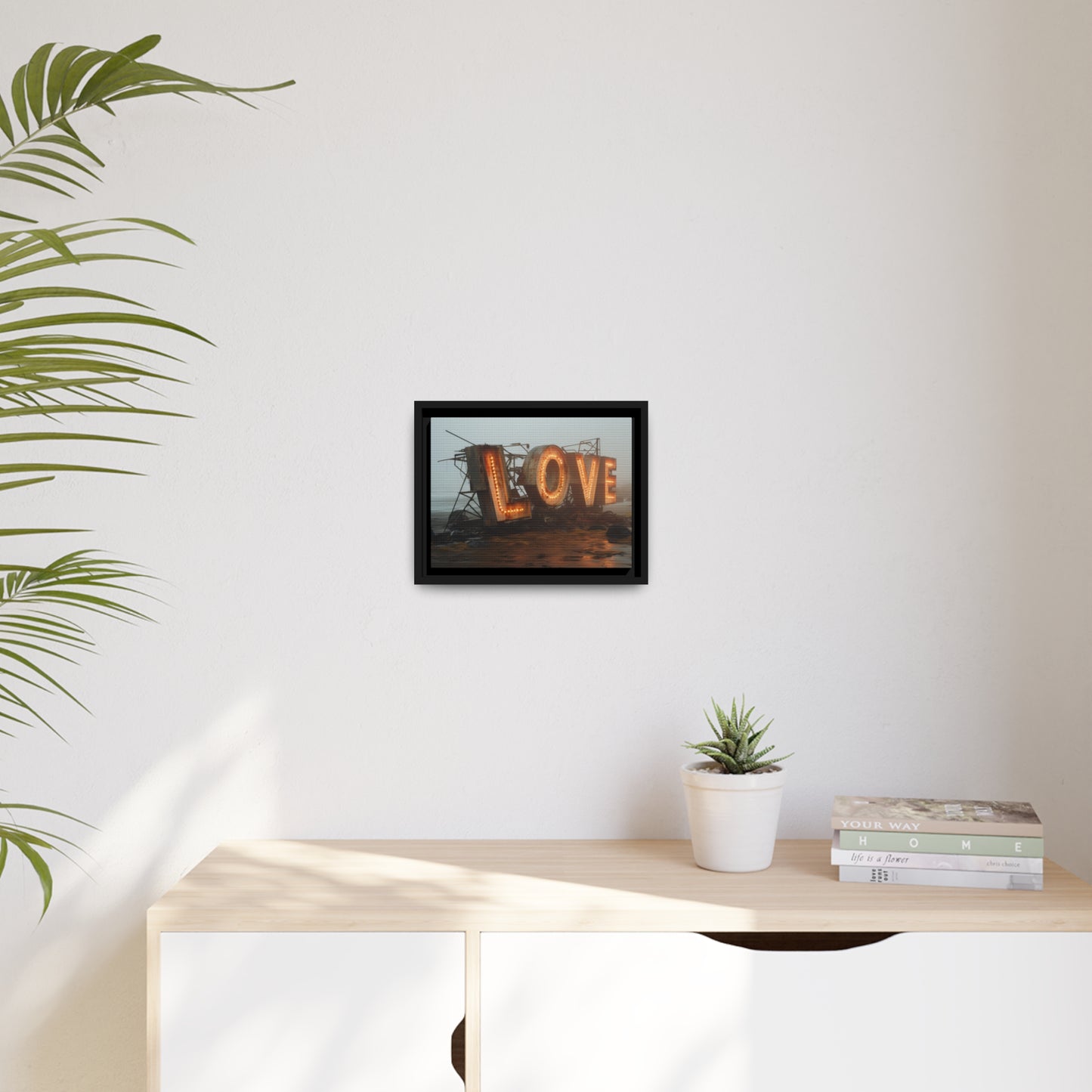 Fine art Framed Canvas print - Matte Canvas with a Black Frame - Surreal LOVE sign wall decor