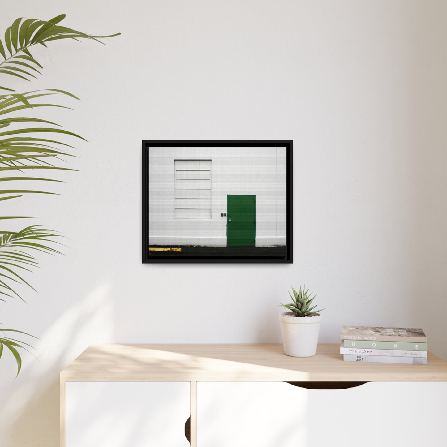Minimalism + Green - a fine art print of an urban abstract street scene - Matte Canvas with a Black Frame