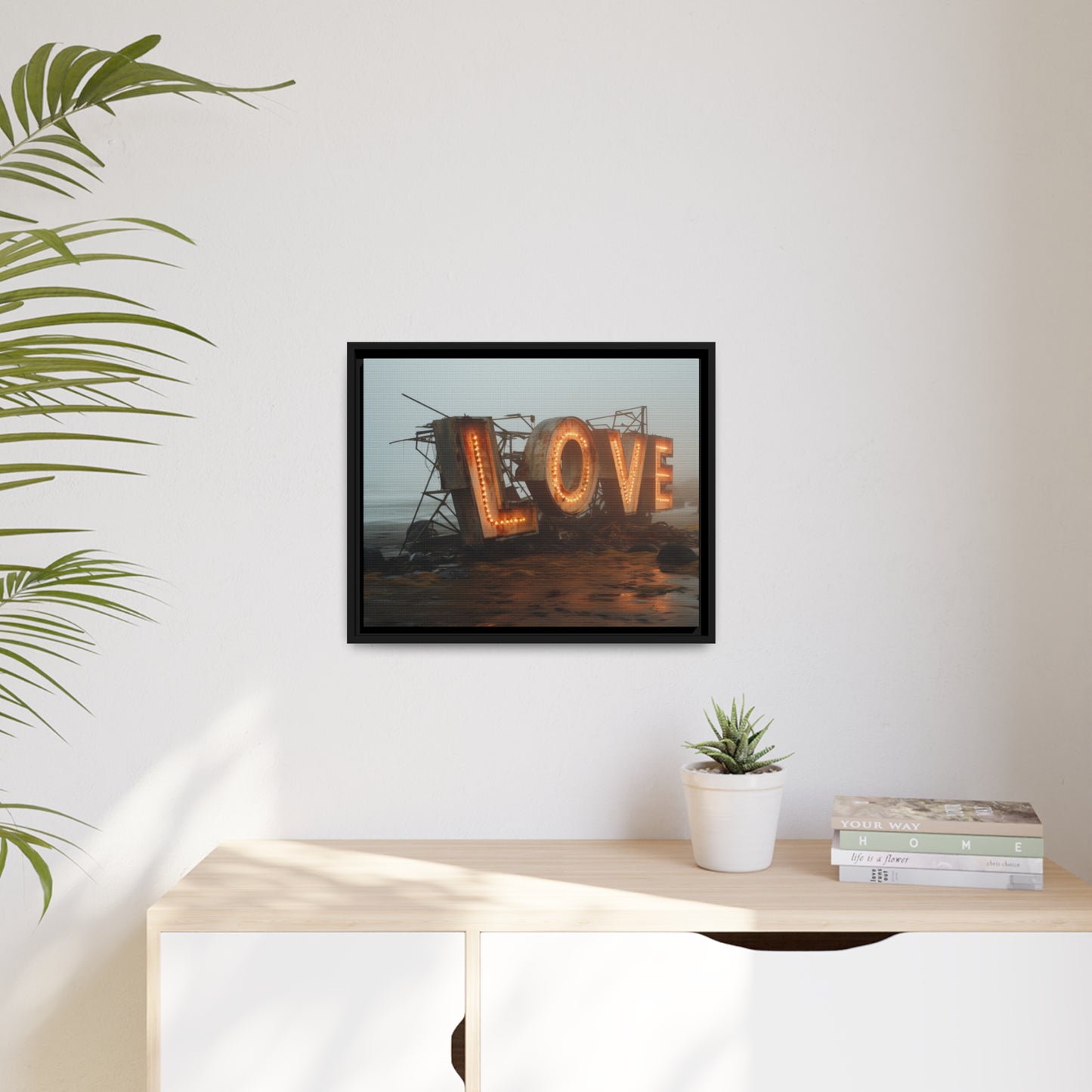 Fine art Framed Canvas print - Matte Canvas with a Black Frame - Surreal LOVE sign wall decor
