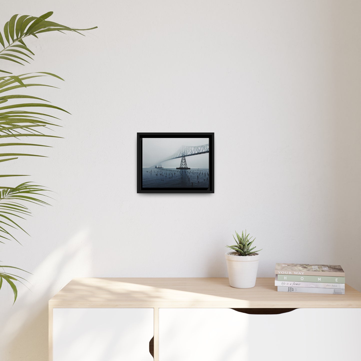 Foggy Morning Bridge in Astoria Oregon - Matte Canvas with a Black Frame