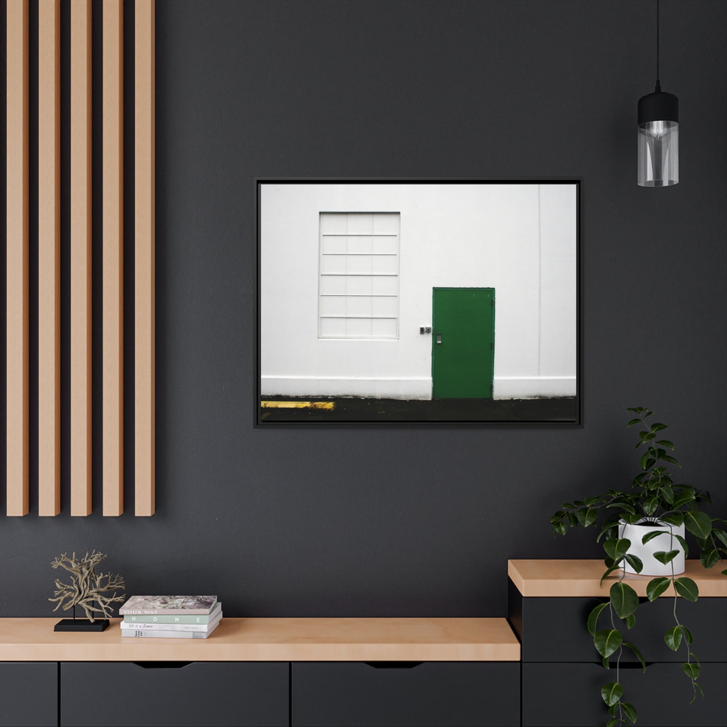 Minimalism + Green - a fine art print of an urban abstract street scene - Matte Canvas with a Black Frame