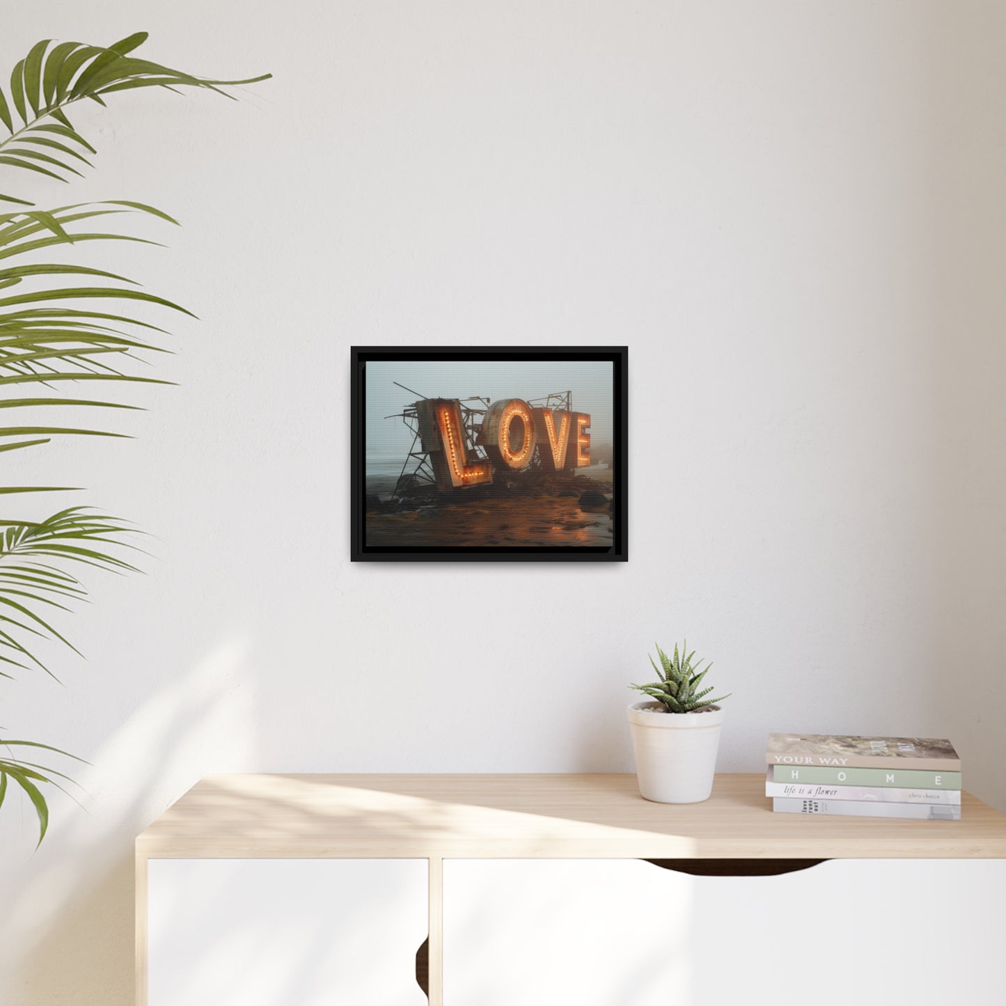 Fine art Framed Canvas print - Matte Canvas with a Black Frame - Surreal LOVE sign wall decor