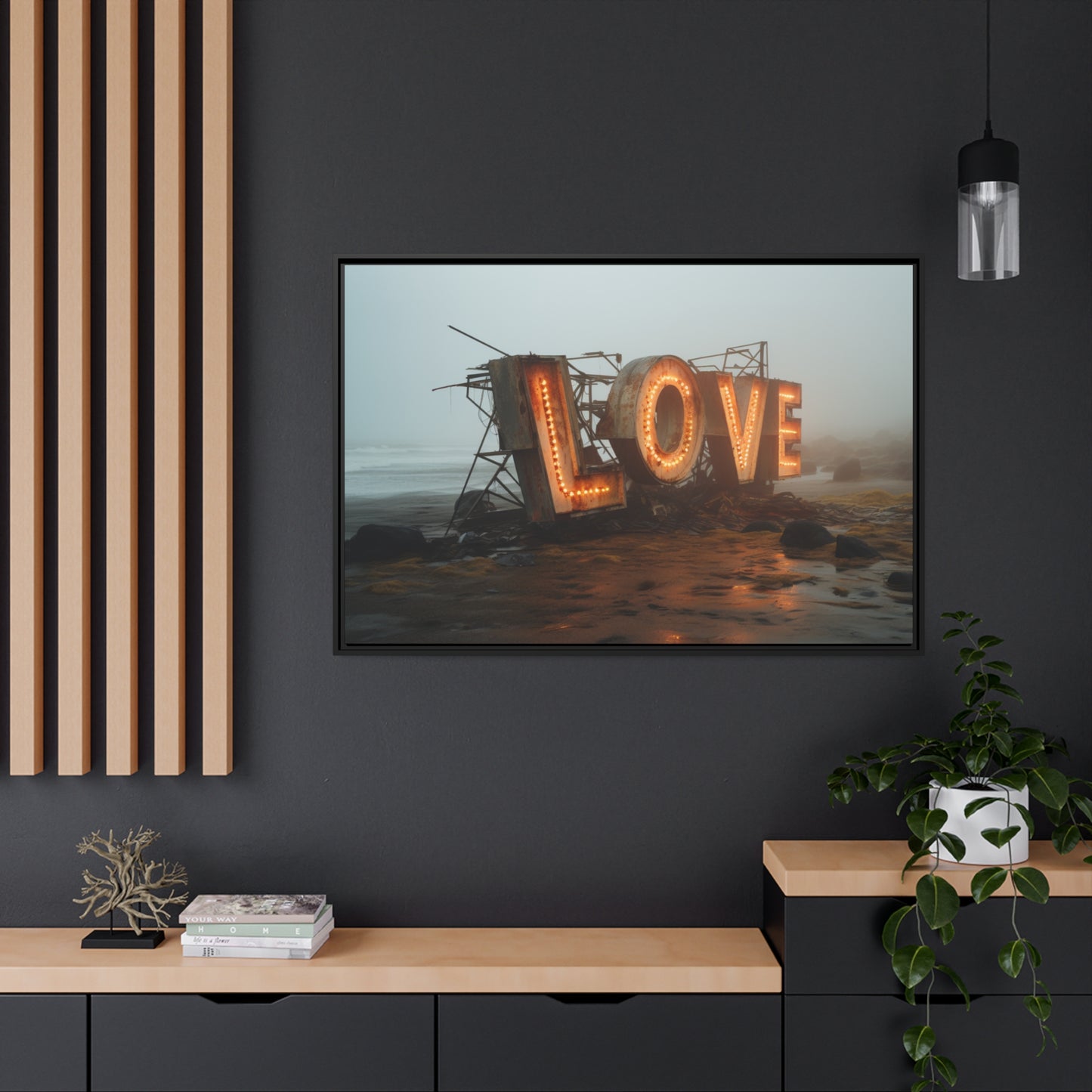Fine art Framed Canvas print - Matte Canvas with a Black Frame - Surreal LOVE sign wall decor