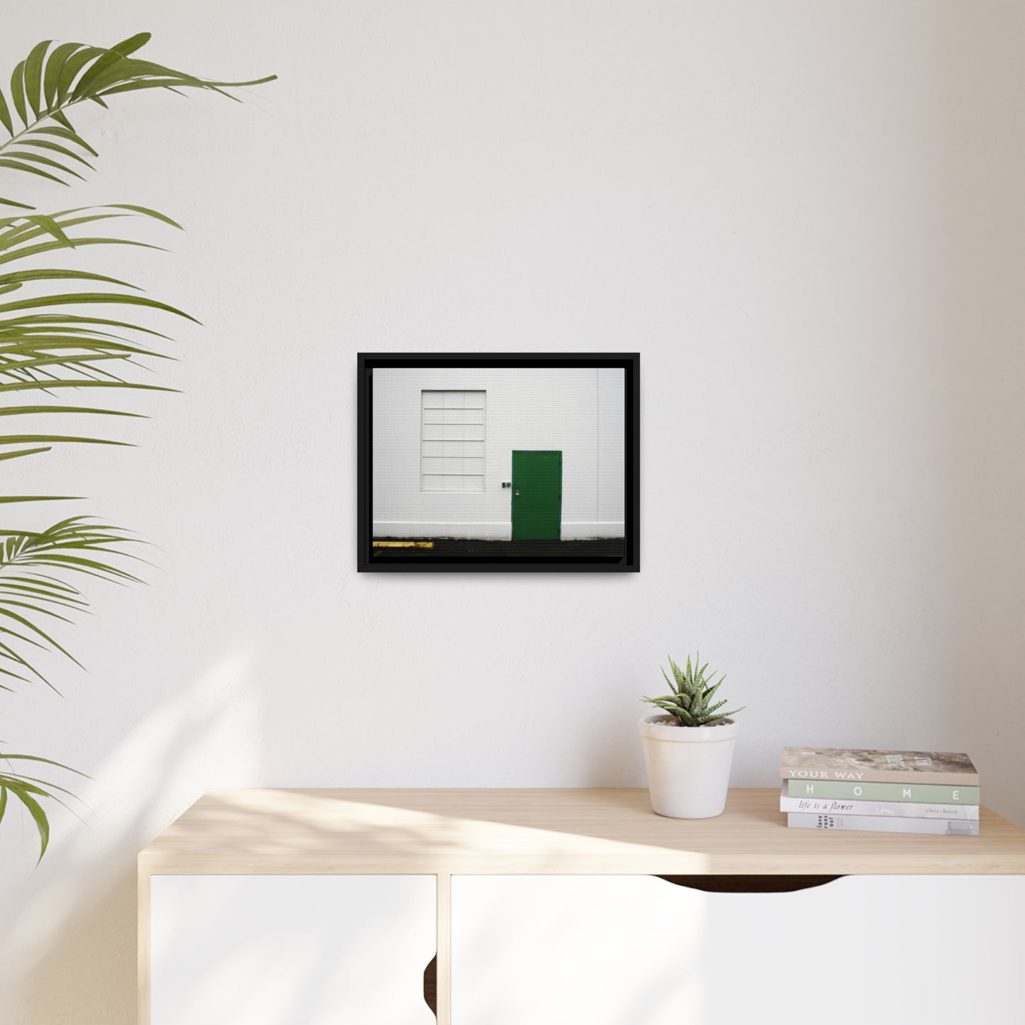 Minimalism + Green - a fine art print of an urban abstract street scene - Matte Canvas with a Black Frame