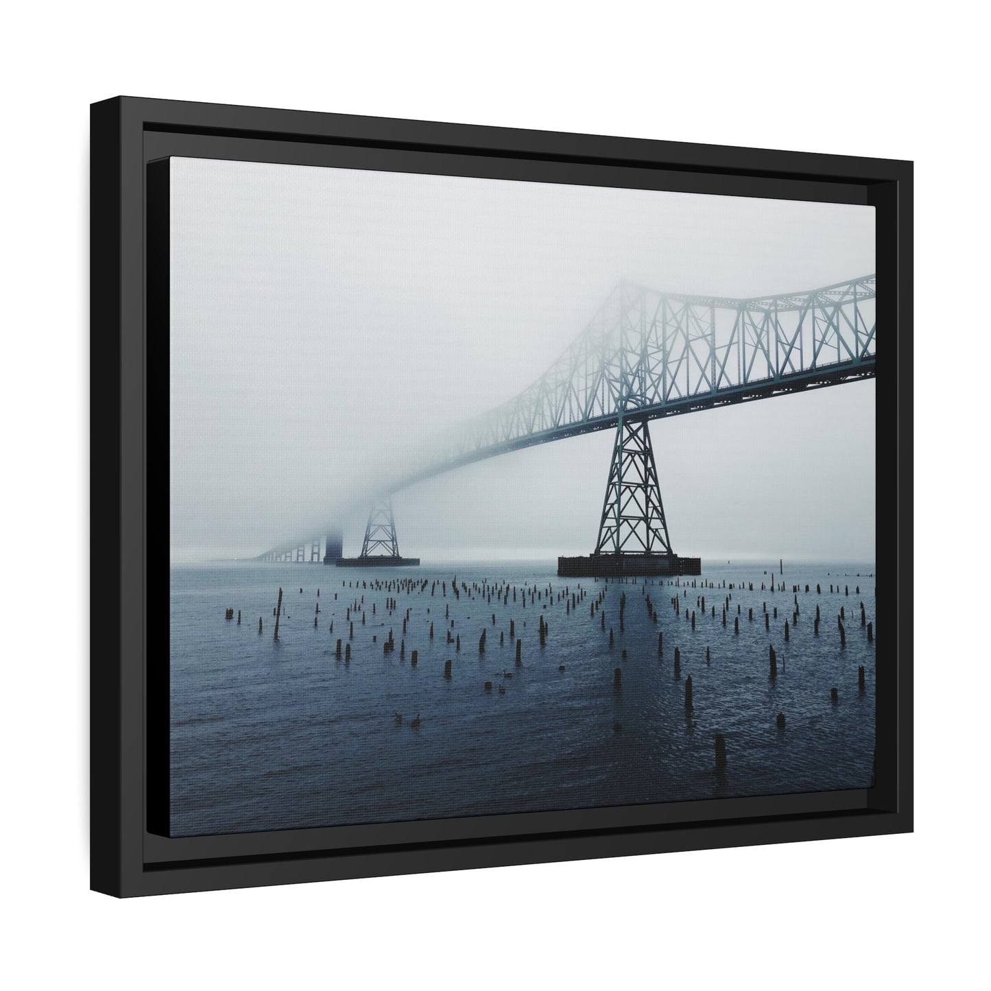 Foggy Morning Bridge in Astoria Oregon - Matte Canvas with a Black Frame