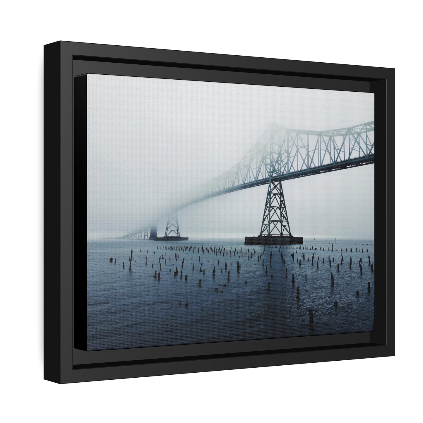 Foggy Morning Bridge in Astoria Oregon - Matte Canvas with a Black Frame