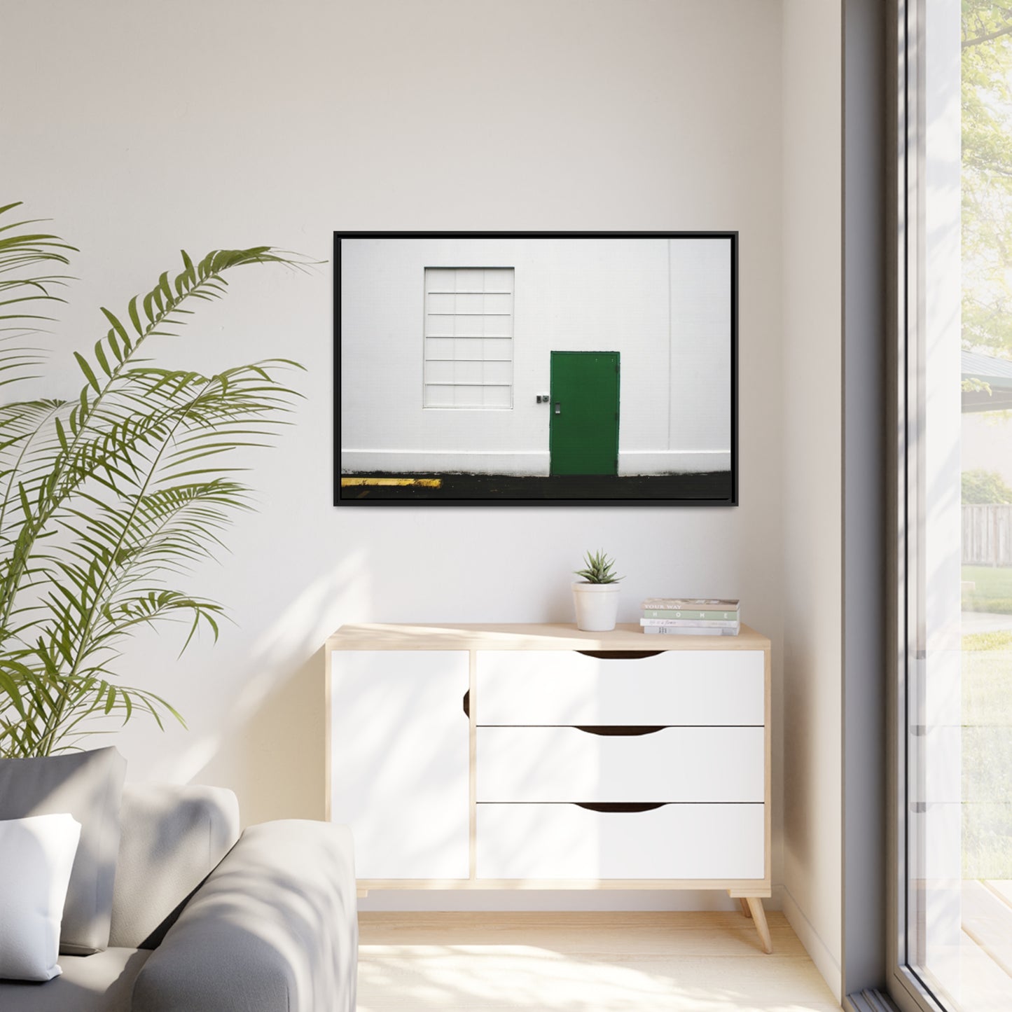 Minimalism + Green - a fine art print of an urban abstract street scene - Matte Canvas with a Black Frame