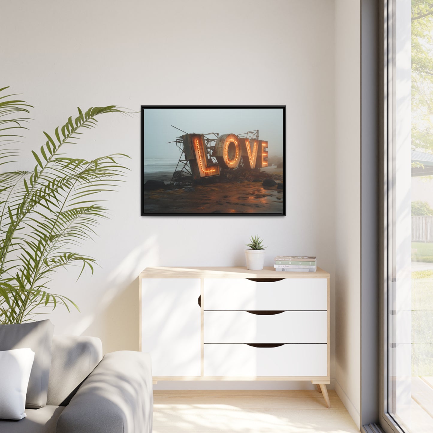 Fine art Framed Canvas print - Matte Canvas with a Black Frame - Surreal LOVE sign wall decor