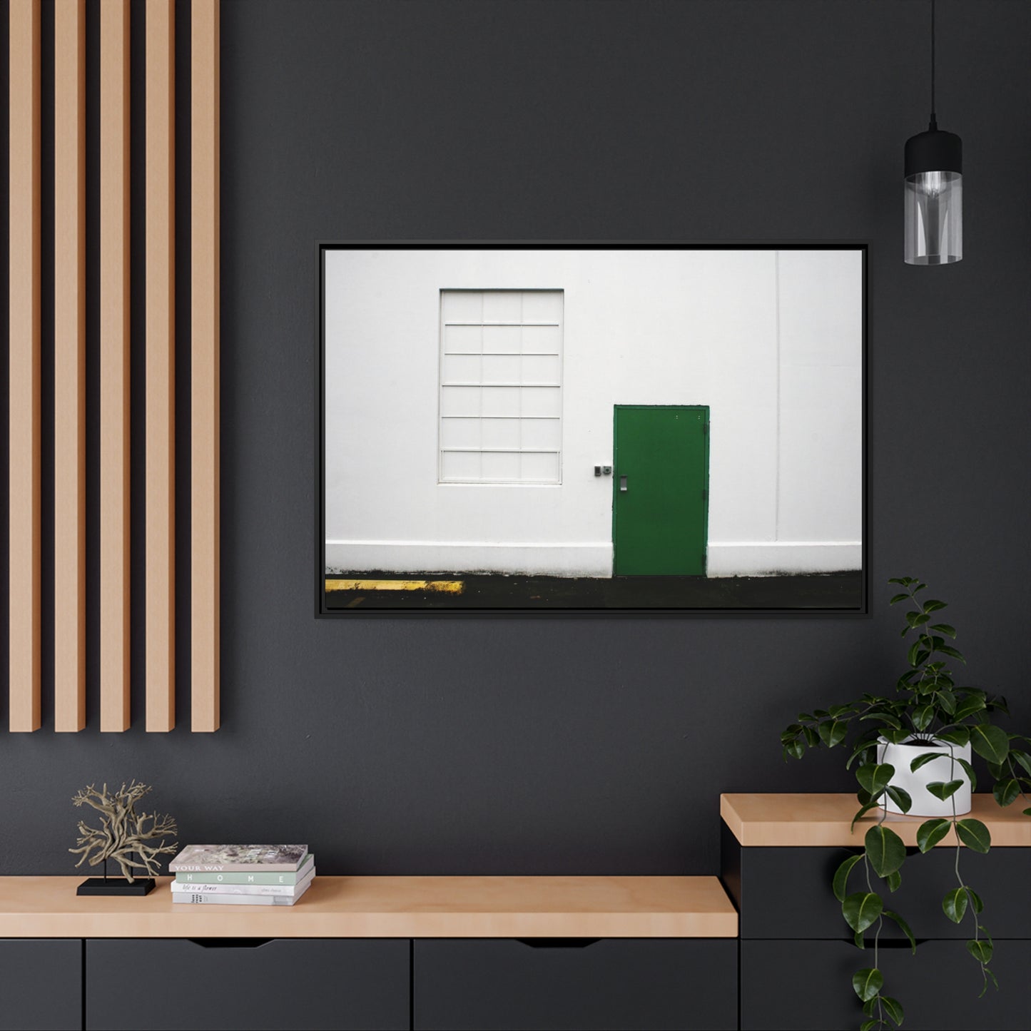 Minimalism + Green - a fine art print of an urban abstract street scene - Matte Canvas with a Black Frame