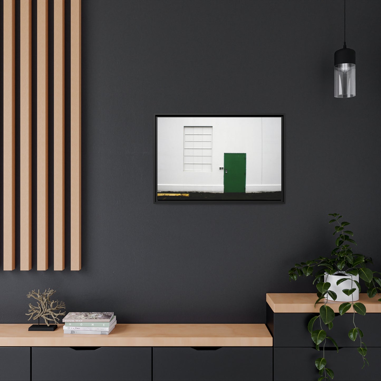 Minimalism + Green - a fine art print of an urban abstract street scene - Matte Canvas with a Black Frame