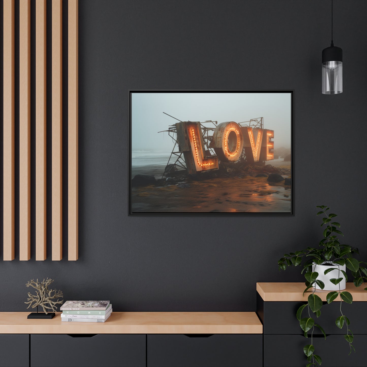 Fine art Framed Canvas print - Matte Canvas with a Black Frame - Surreal LOVE sign wall decor