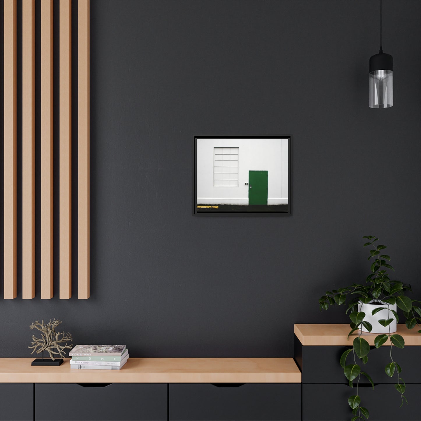 Minimalism + Green - a fine art print of an urban abstract street scene - Matte Canvas with a Black Frame