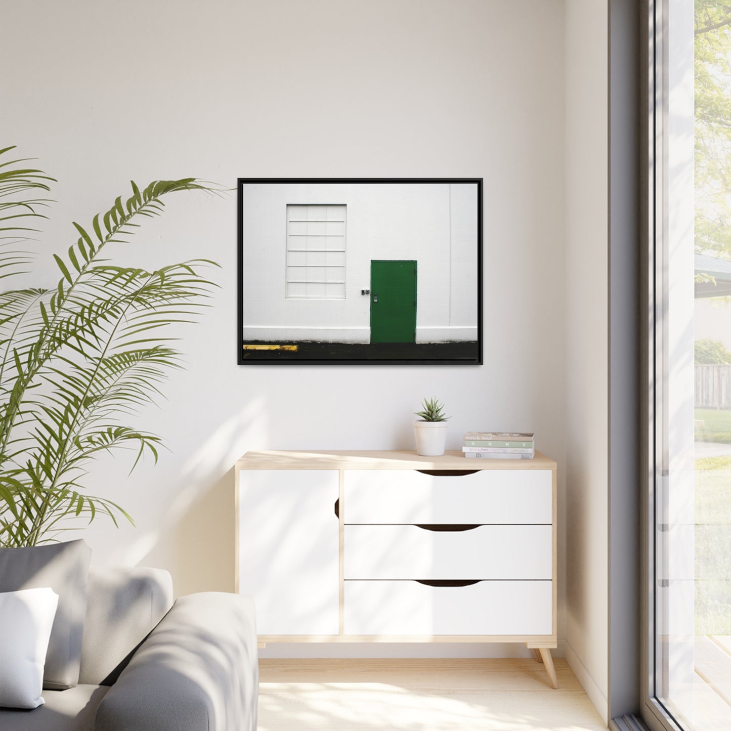 Minimalism + Green - a fine art print of an urban abstract street scene - Matte Canvas with a Black Frame