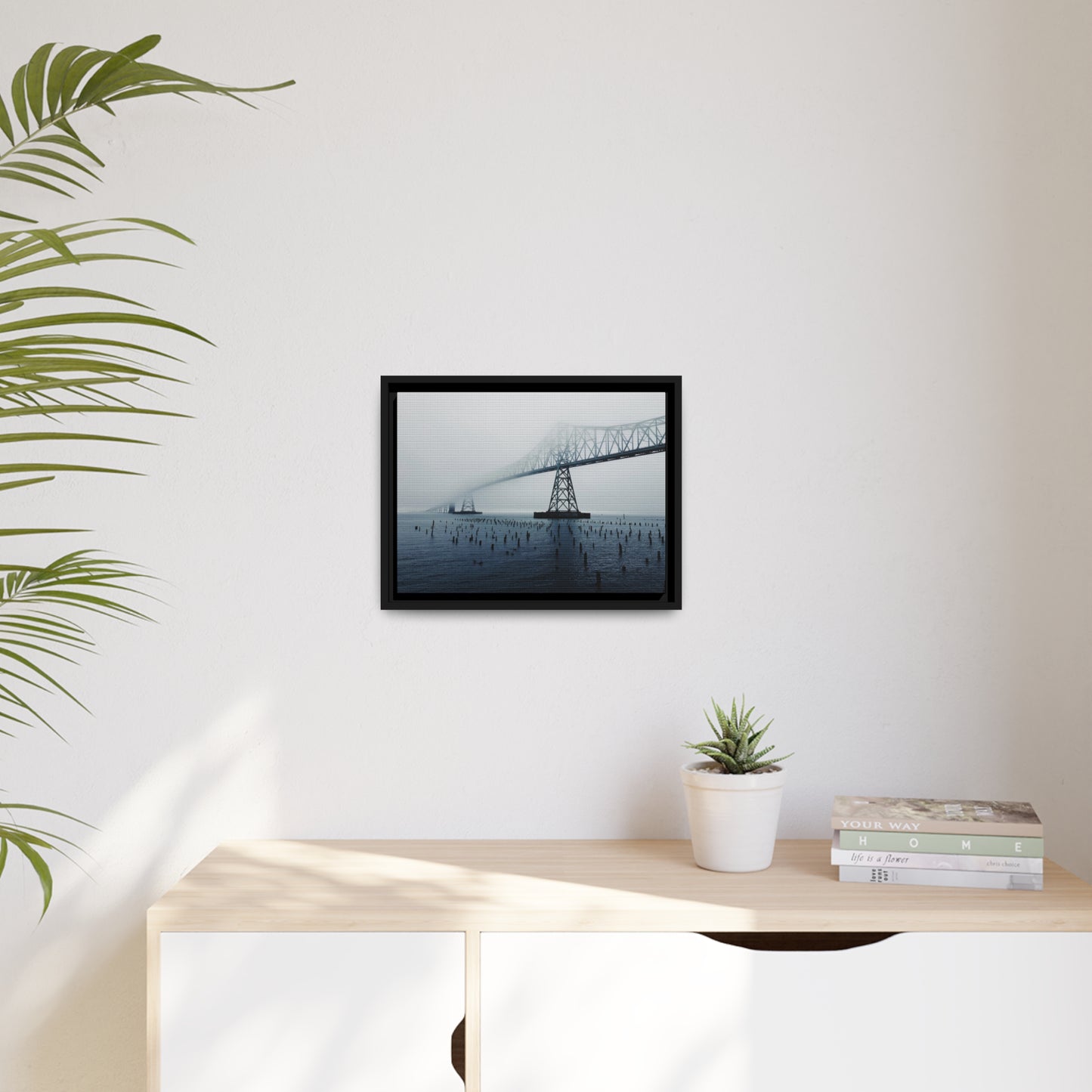 Foggy Morning Bridge in Astoria Oregon - Matte Canvas with a Black Frame