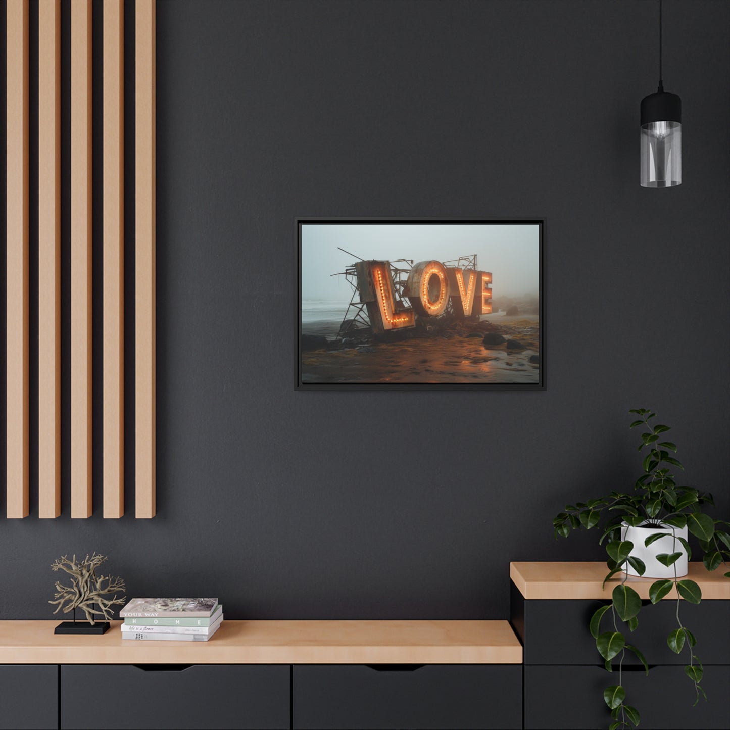 Fine art Framed Canvas print - Matte Canvas with a Black Frame - Surreal LOVE sign wall decor