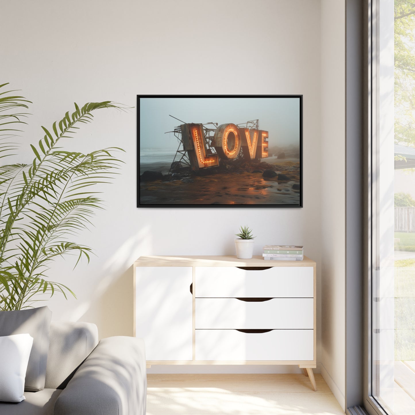 Fine art Framed Canvas print - Matte Canvas with a Black Frame - Surreal LOVE sign wall decor