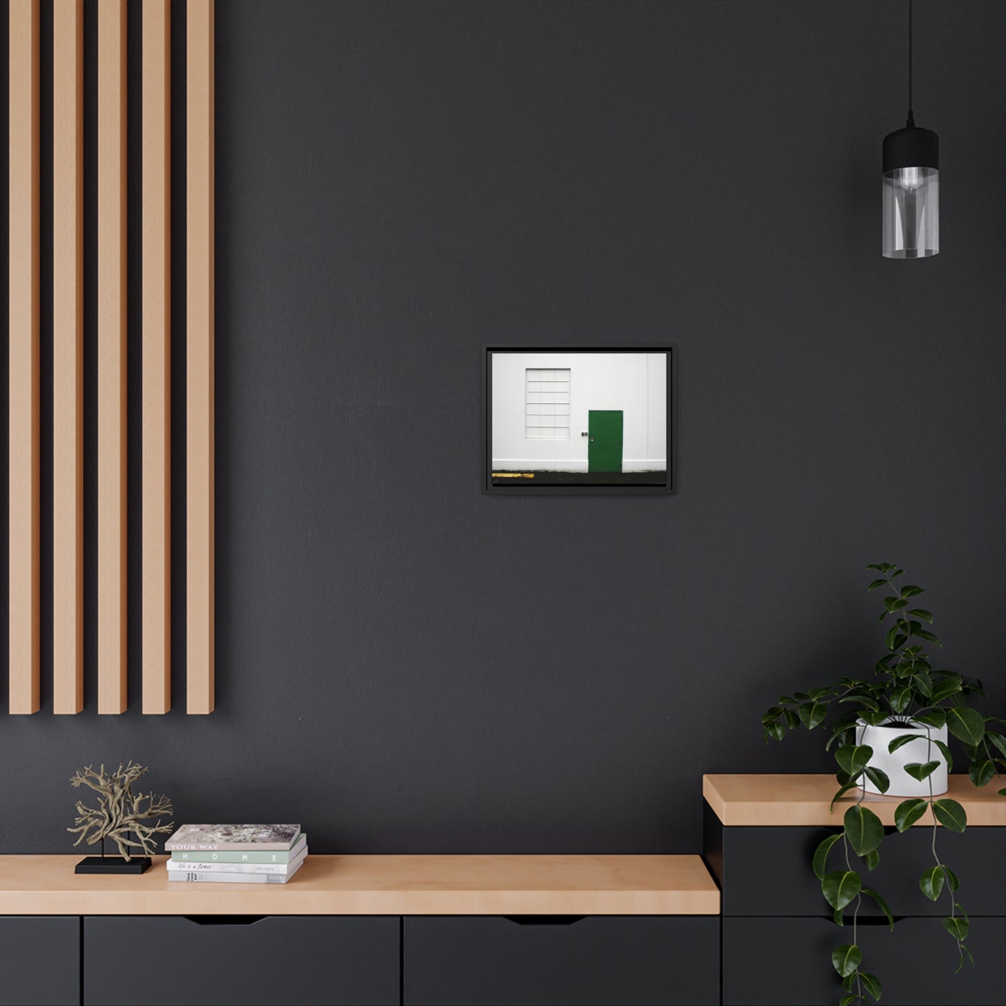 Minimalism + Green - a fine art print of an urban abstract street scene - Matte Canvas with a Black Frame