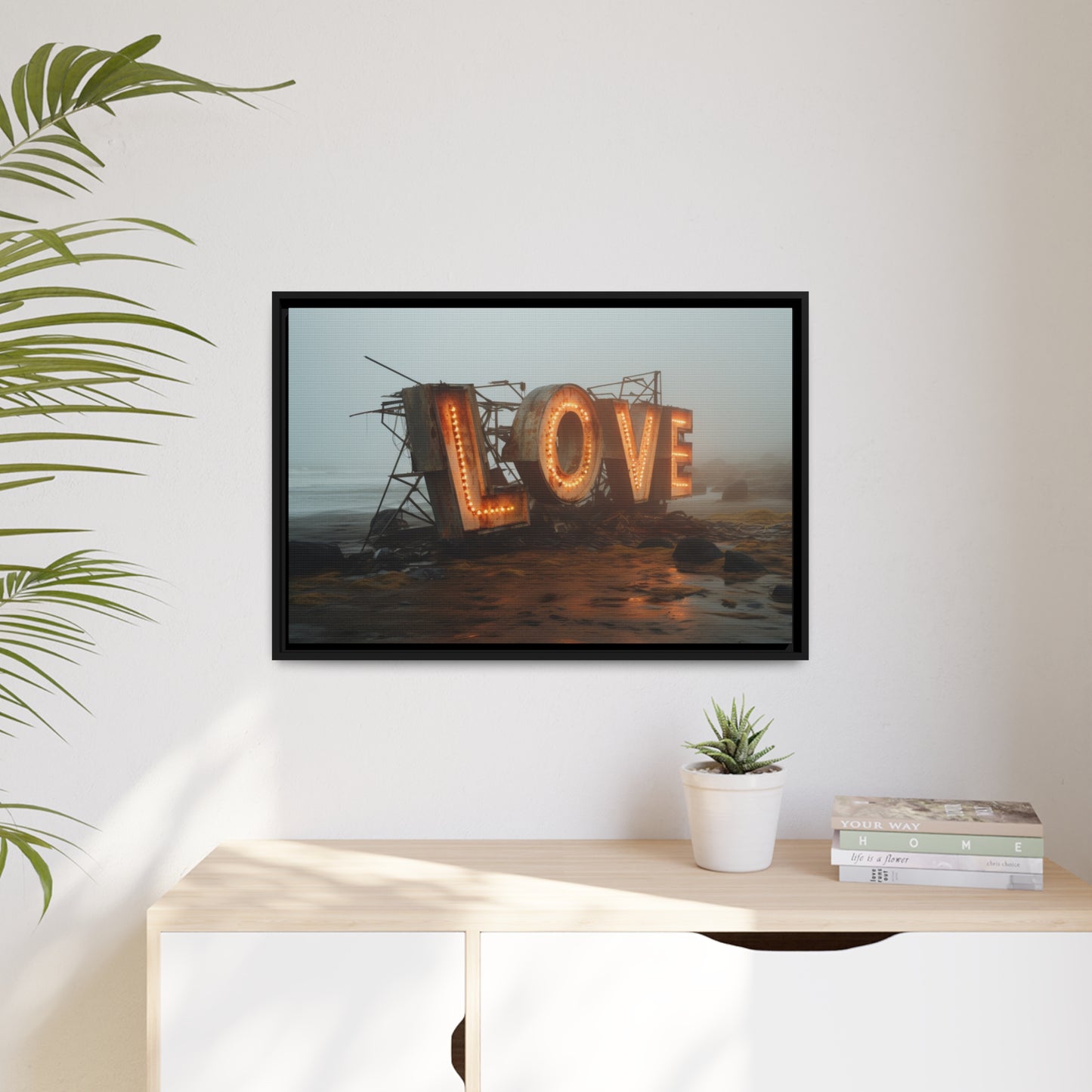 Fine art Framed Canvas print - Matte Canvas with a Black Frame - Surreal LOVE sign wall decor