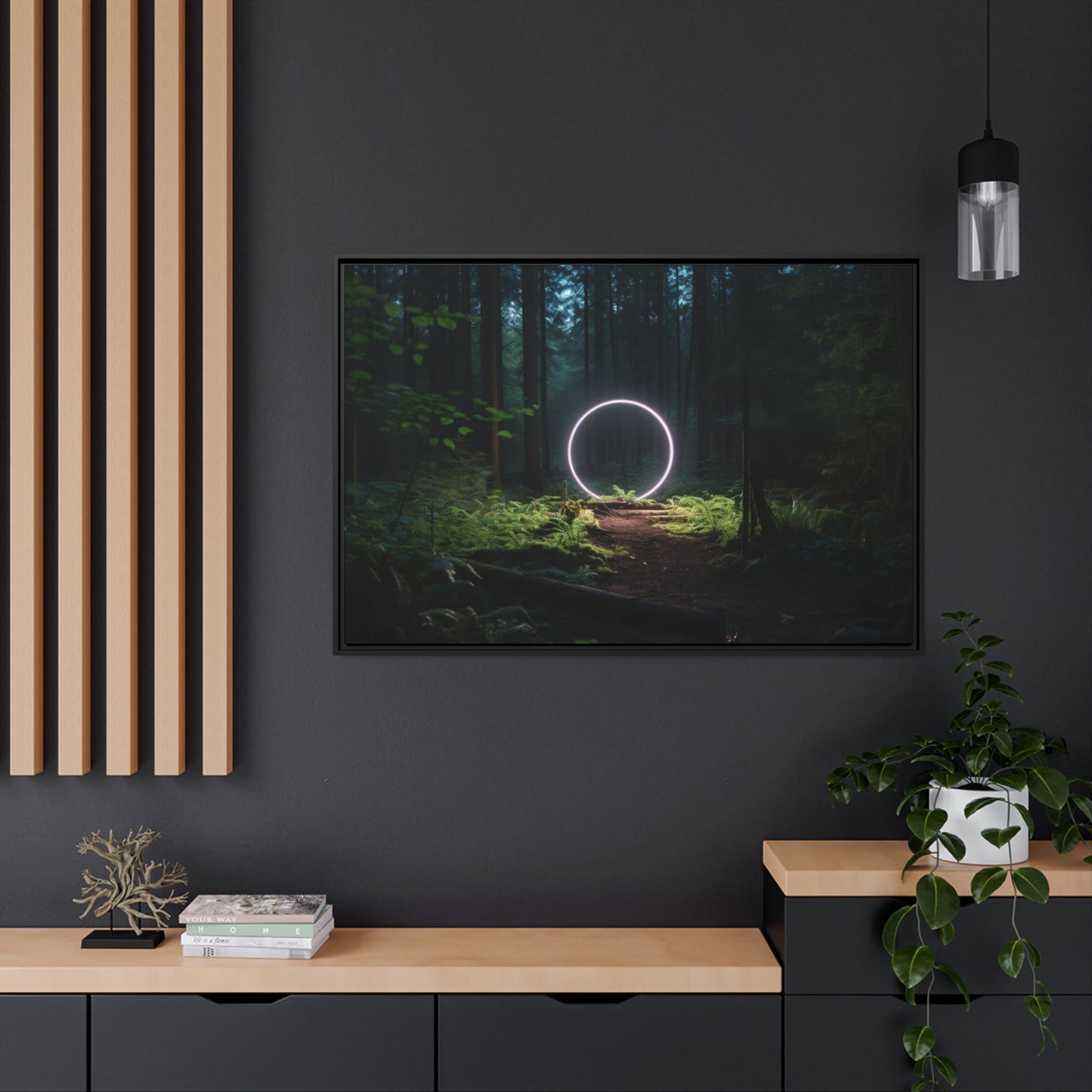 Fine art Framed Canvas print - Matte Canvas with a Black Frame - Surreal Forest Scene wall decor
