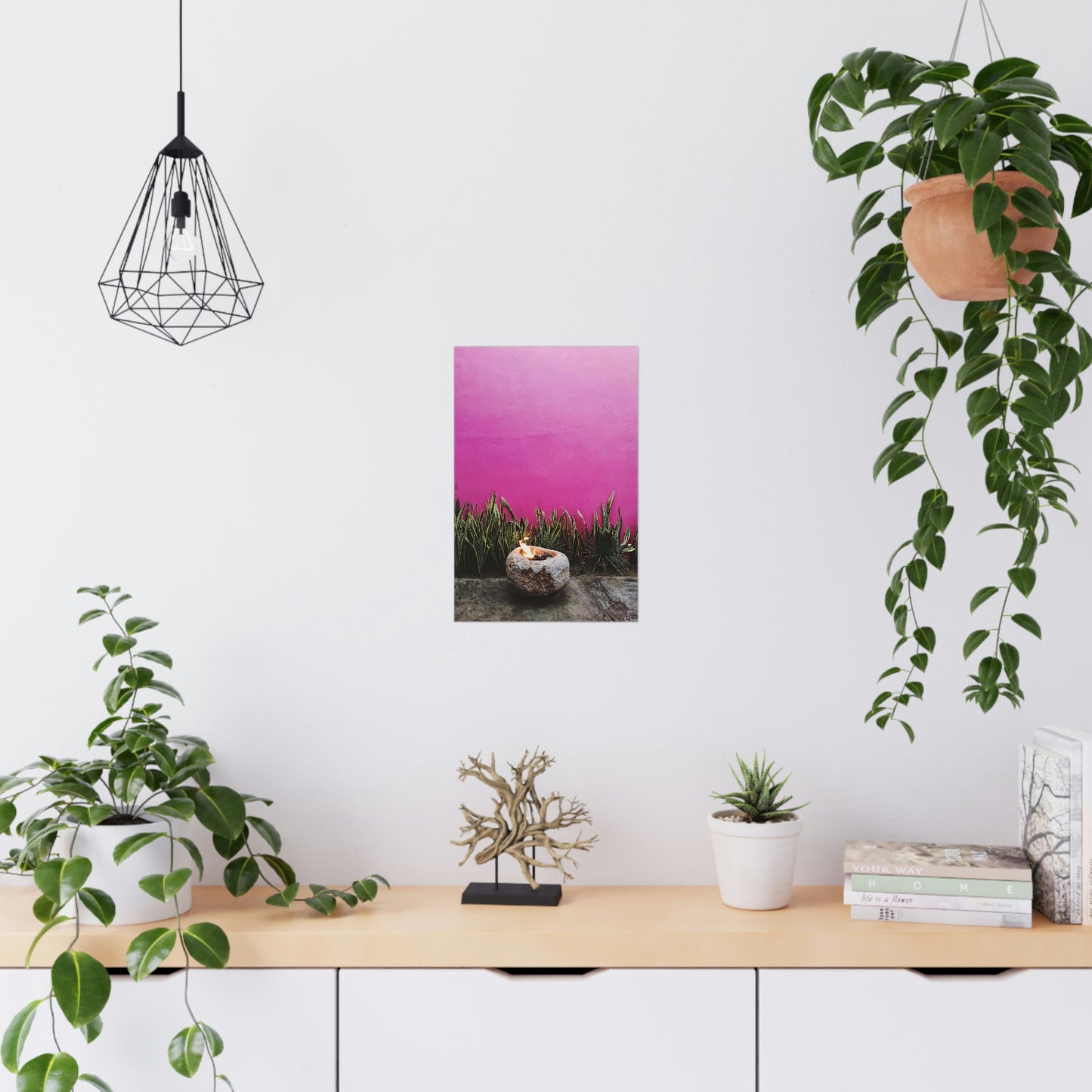 Hot Pink painted wall and organic green - Original photo print on Premium Matte Posters