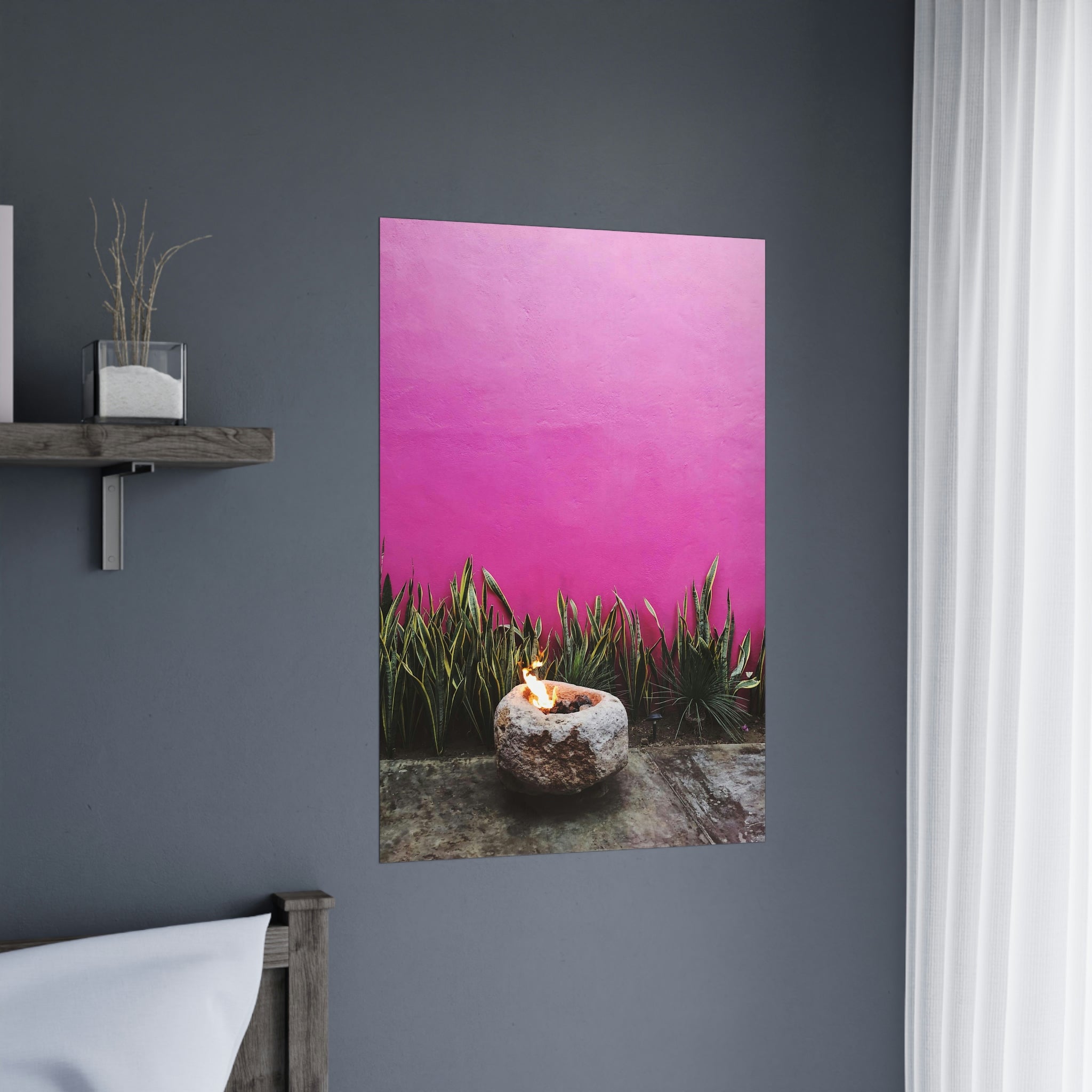 Hot Pink painted wall and organic green - Original photo print on Premium Matte Posters