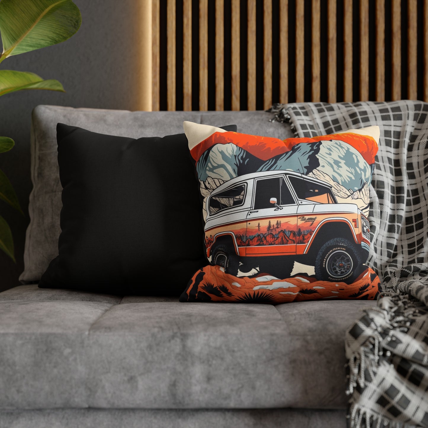 Vintage Ford Bronco in the Mountains - Spun Polyester Square Pillow Case