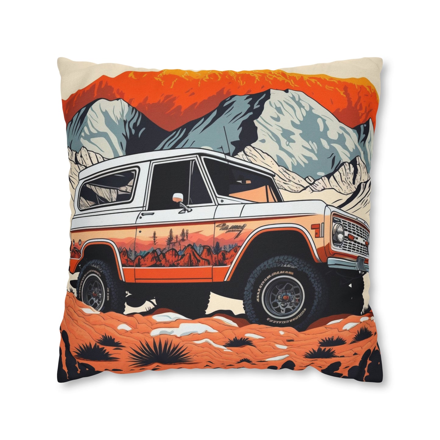 Vintage Ford Bronco in the Mountains - Spun Polyester Square Pillow Case