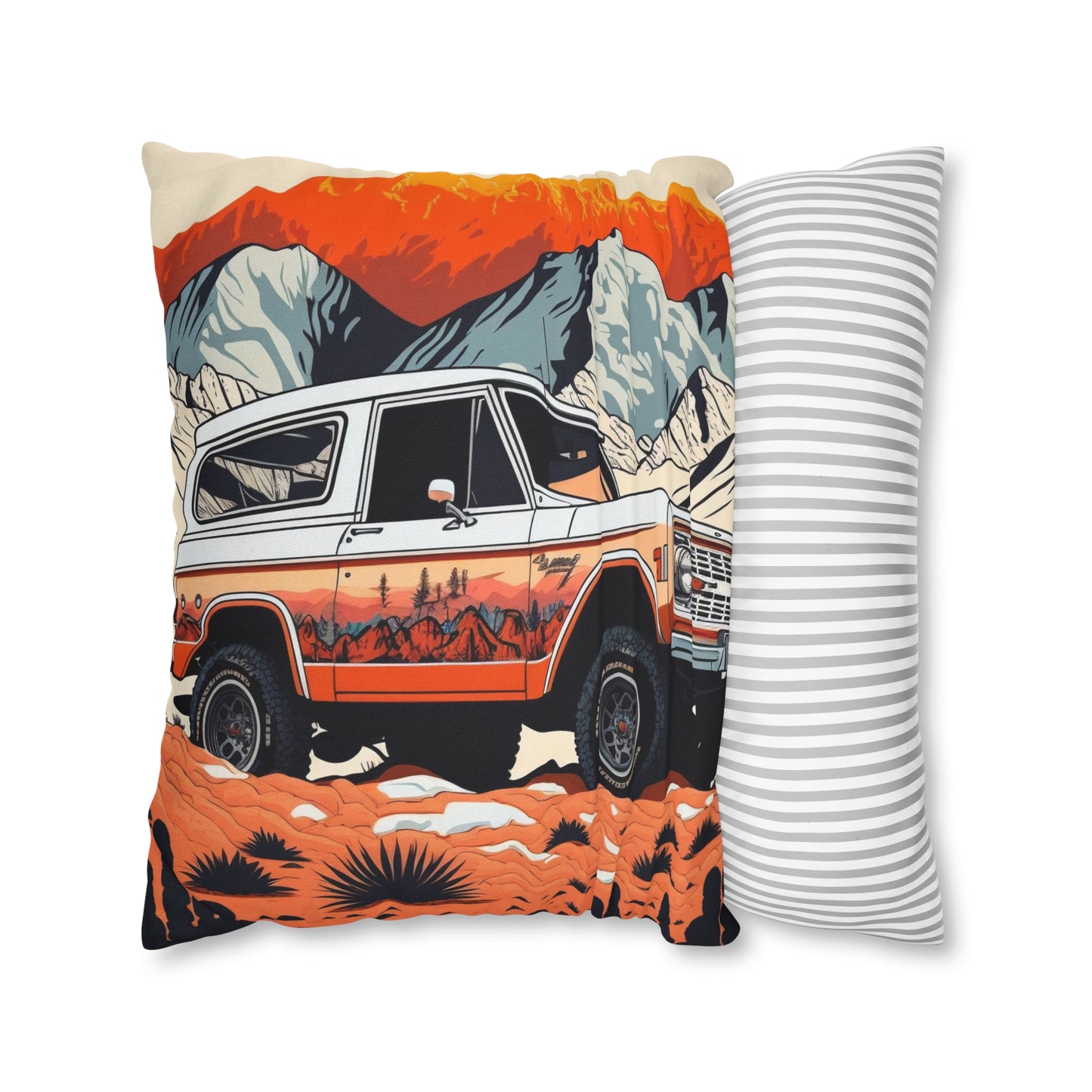 Vintage Ford Bronco in the Mountains - Spun Polyester Square Pillow Case