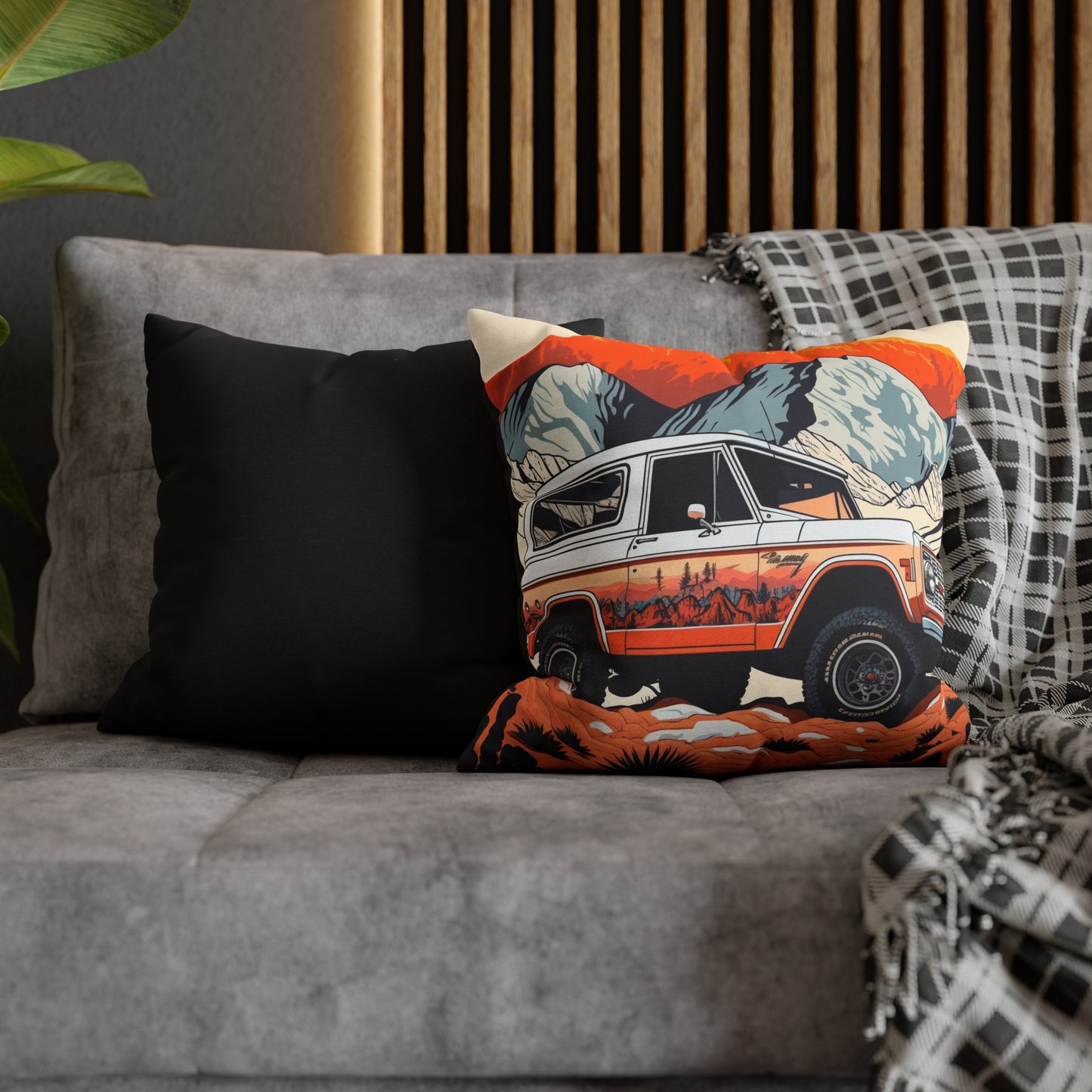 Vintage Ford Bronco in the Mountains - Spun Polyester Square Pillow Case