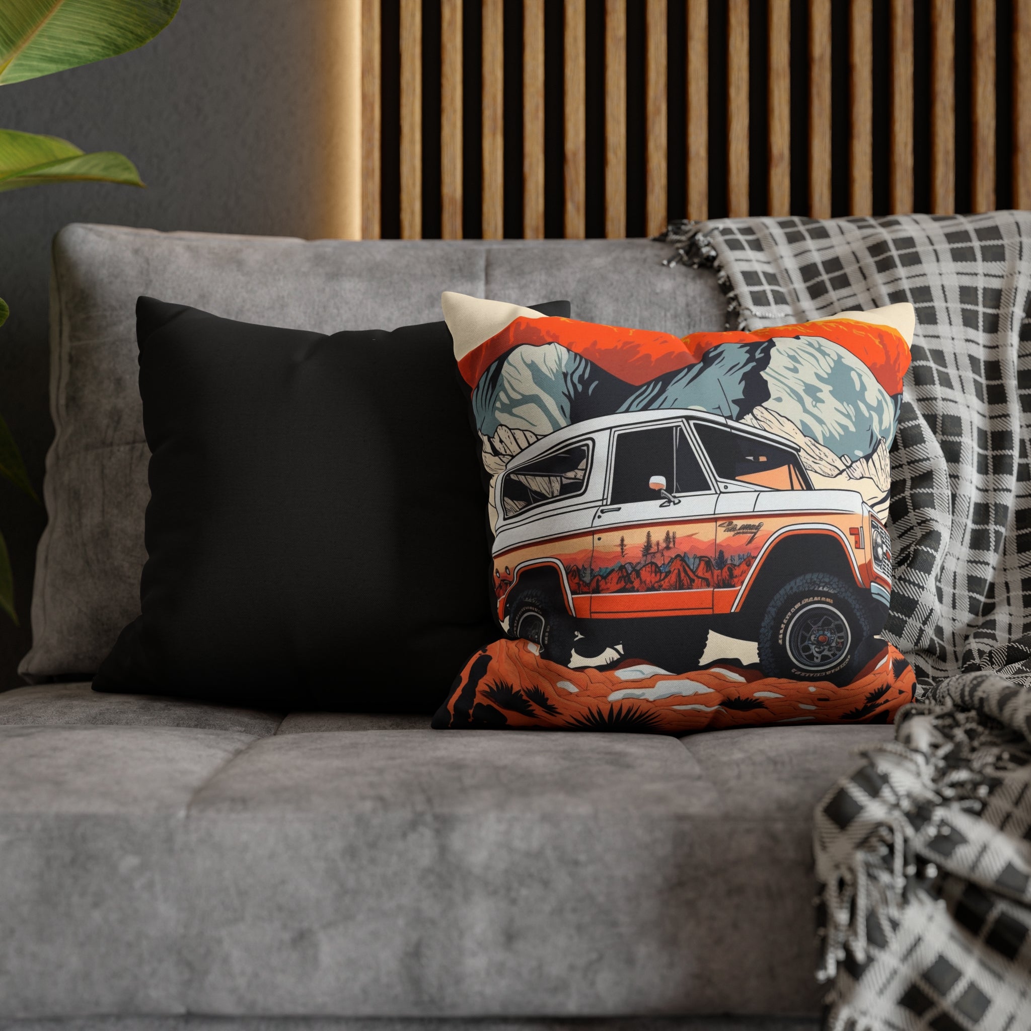 Vintage Ford Bronco in the Mountains - Spun Polyester Square Pillow Case
