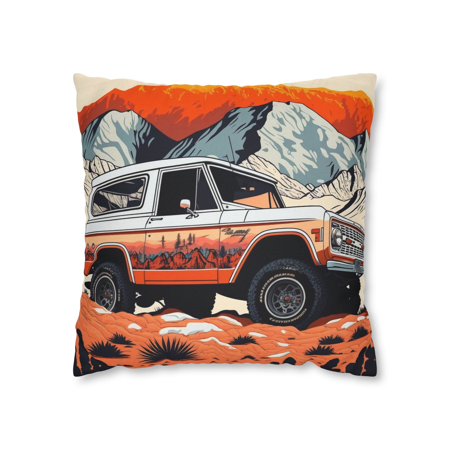 Vintage Ford Bronco in the Mountains - Spun Polyester Square Pillow Case