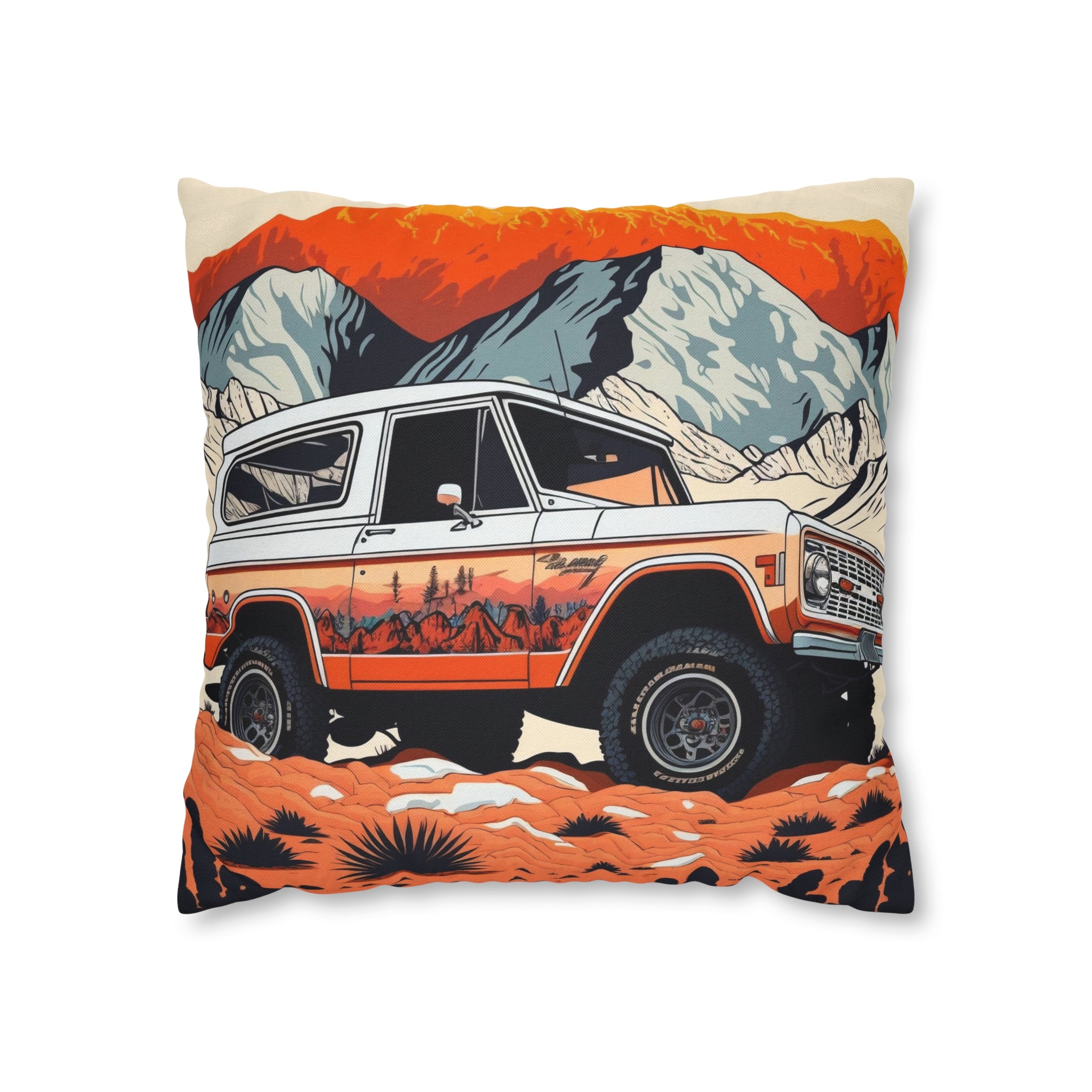 Vintage Ford Bronco in the Mountains - Spun Polyester Square Pillow Case