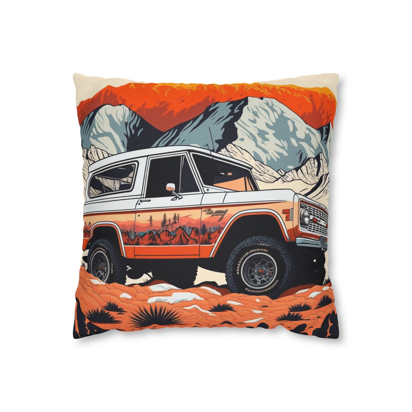 Vintage Ford Bronco in the Mountains - Spun Polyester Square Pillow Case