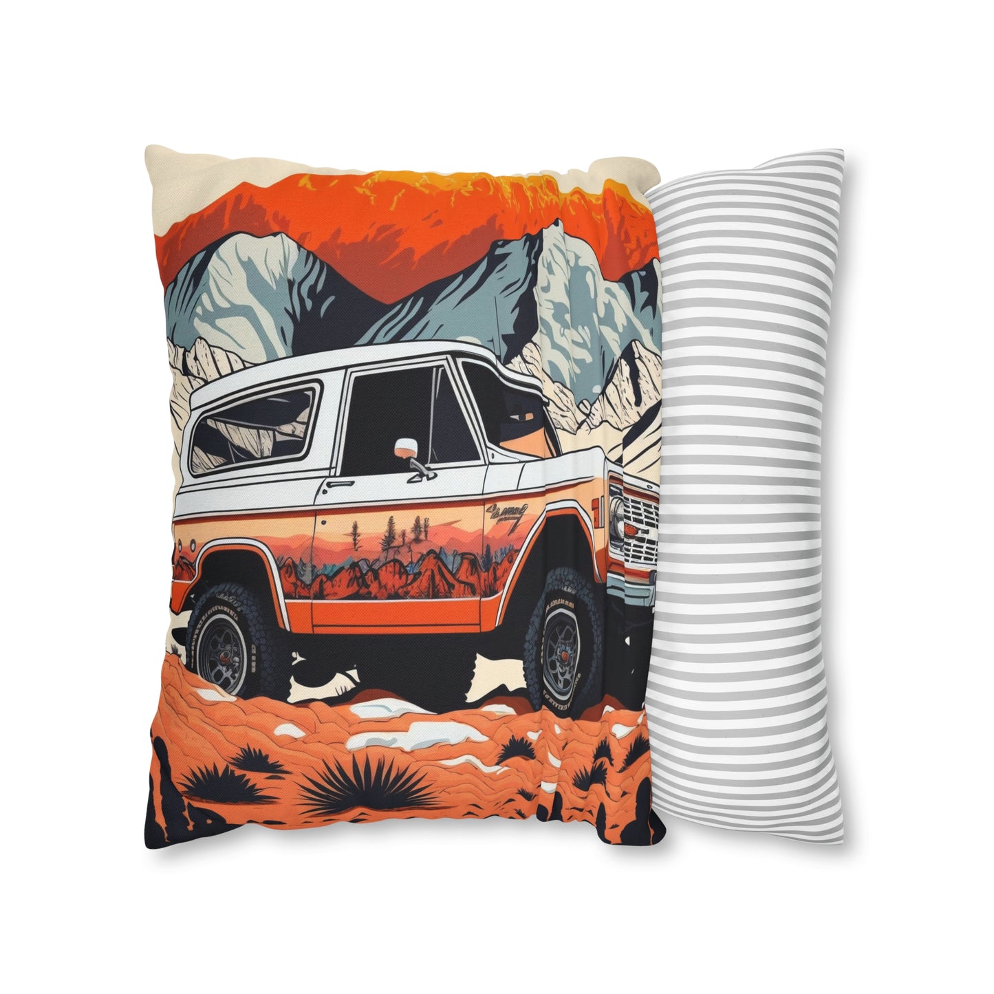 Vintage Ford Bronco in the Mountains - Spun Polyester Square Pillow Case