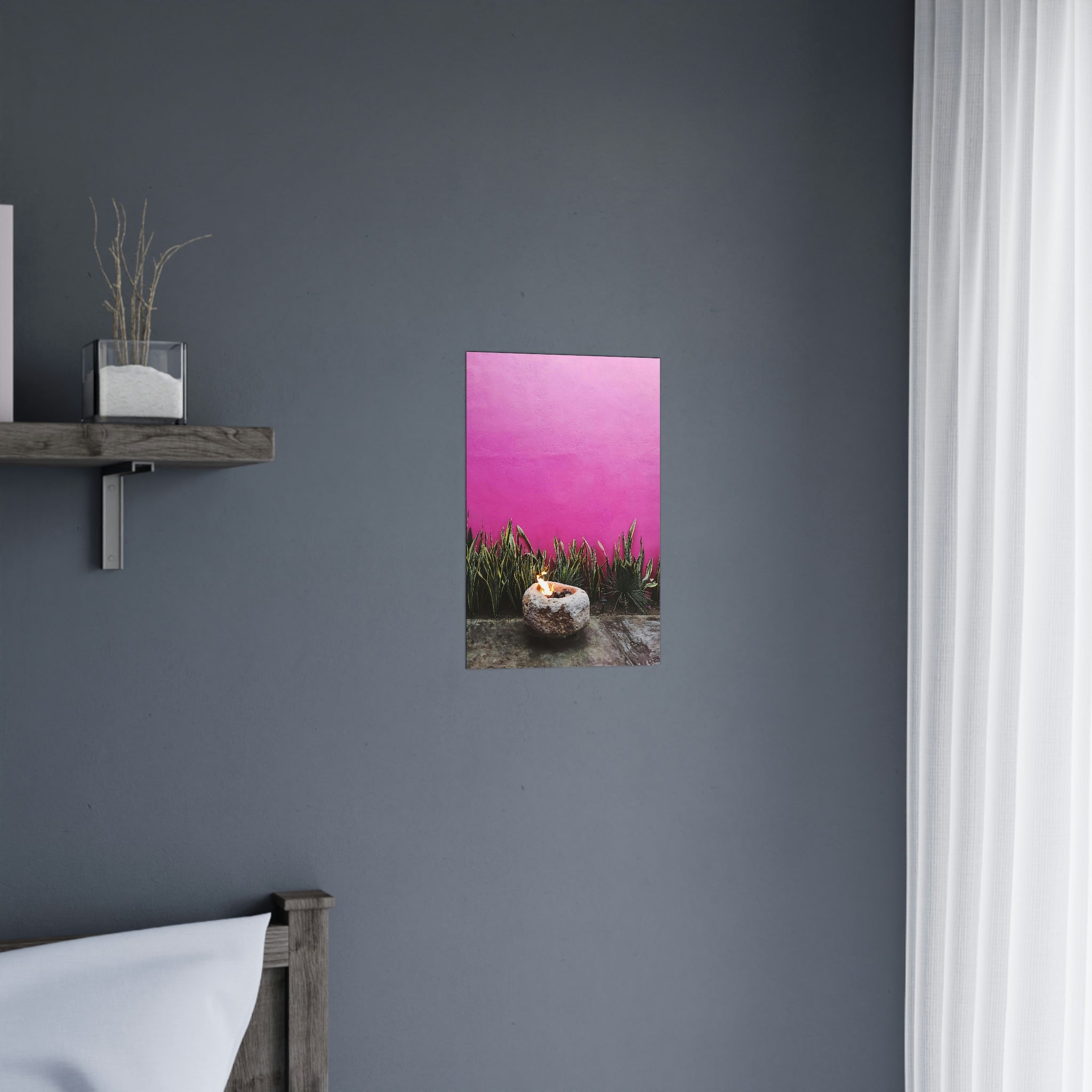 Hot Pink painted wall and organic green - Original photo print on Premium Matte Posters