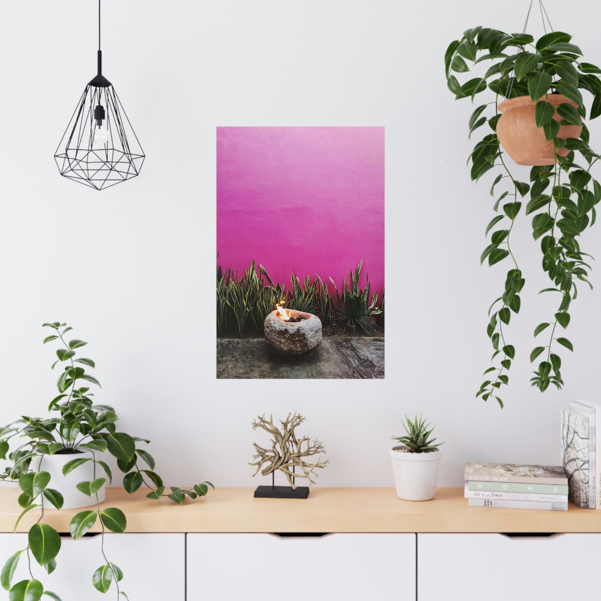 Hot Pink painted wall and organic green - Original photo print on Premium Matte Posters