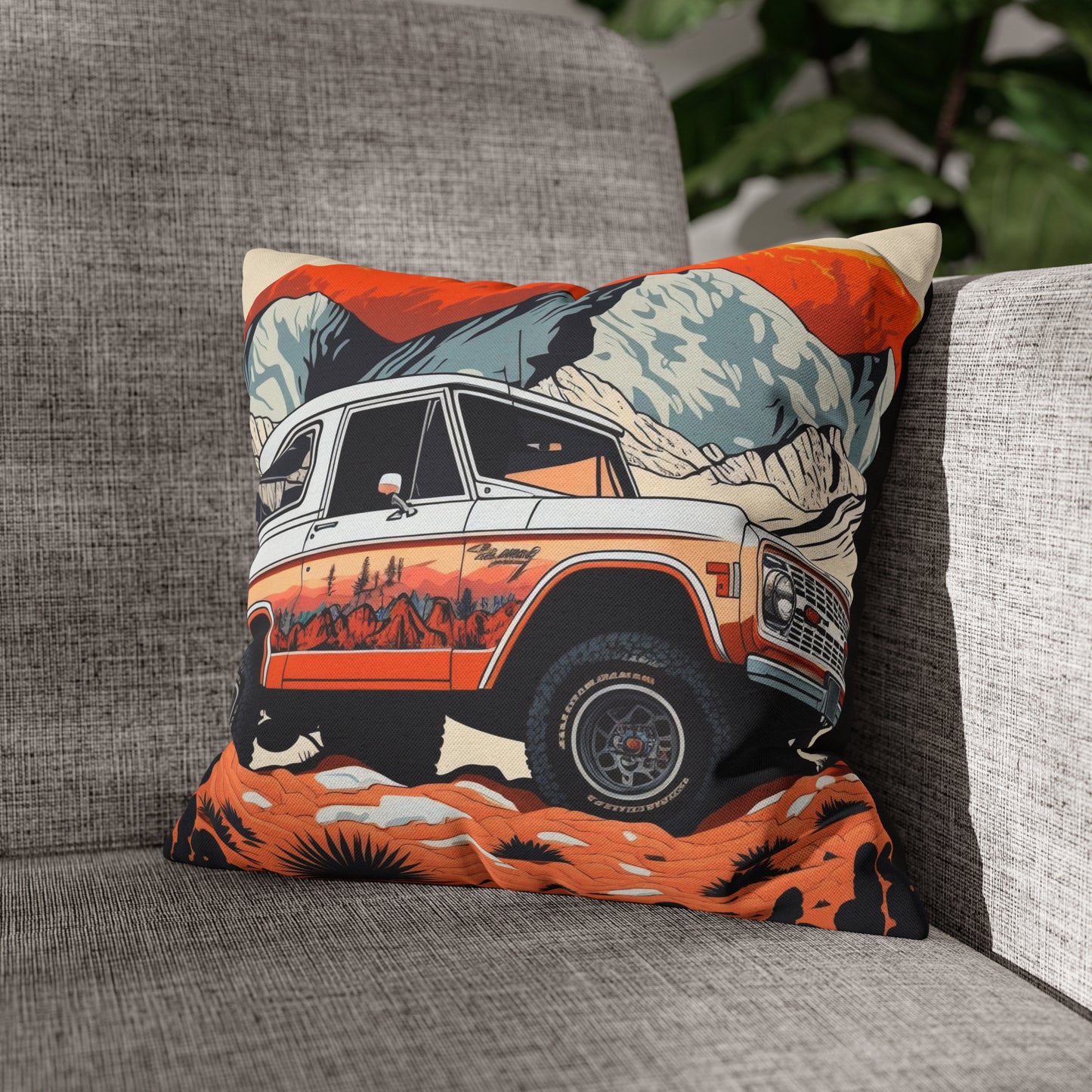 Vintage Ford Bronco in the Mountains - Spun Polyester Square Pillow Case