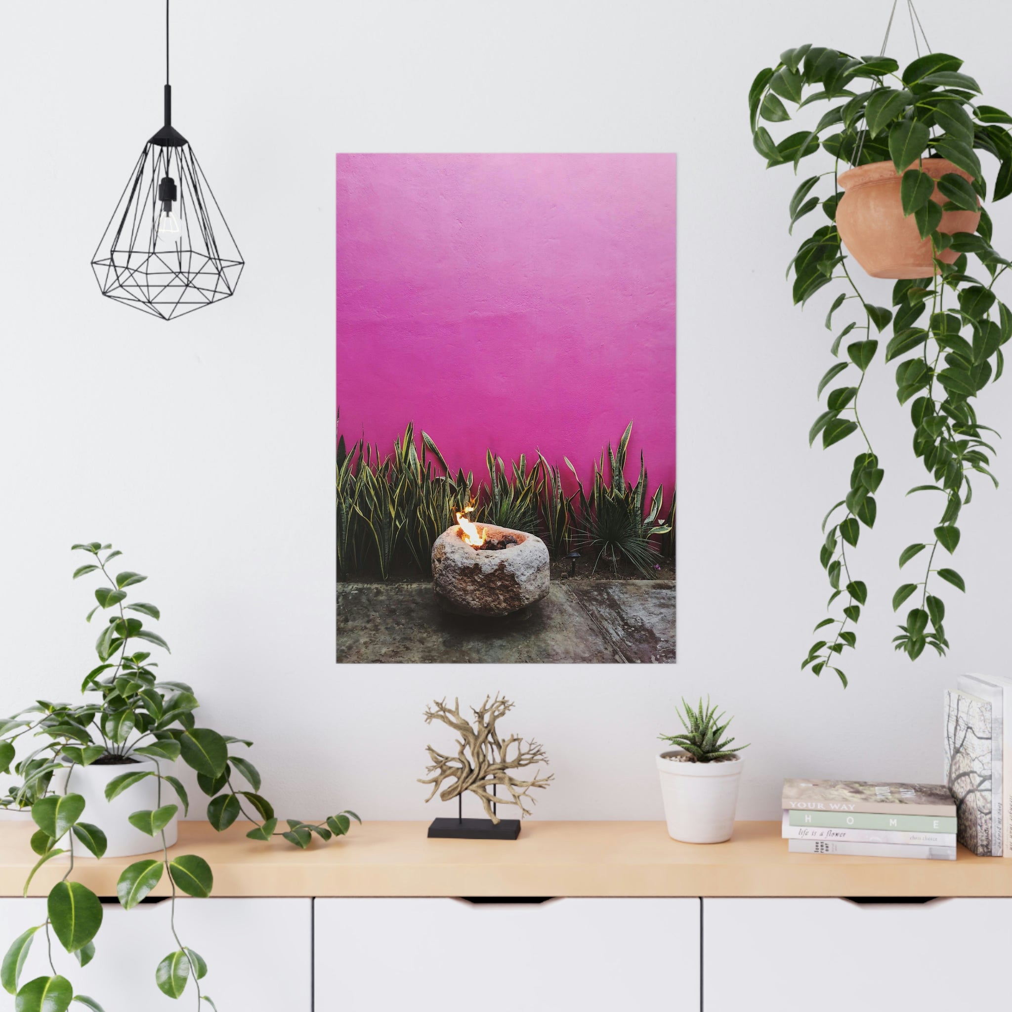 Hot Pink painted wall and organic green - Original photo print on Premium Matte Posters