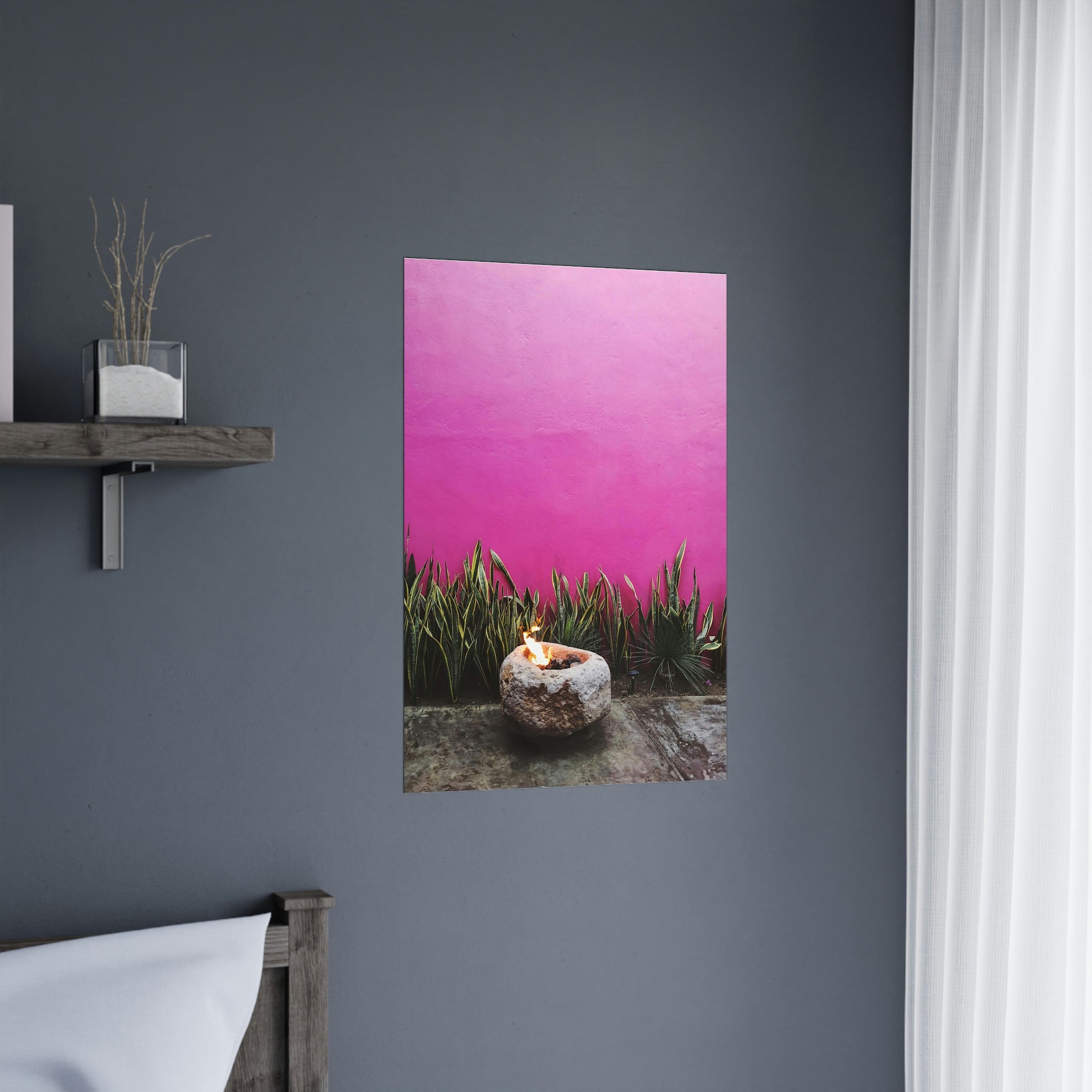 Hot Pink painted wall and organic green - Original photo print on Premium Matte Posters