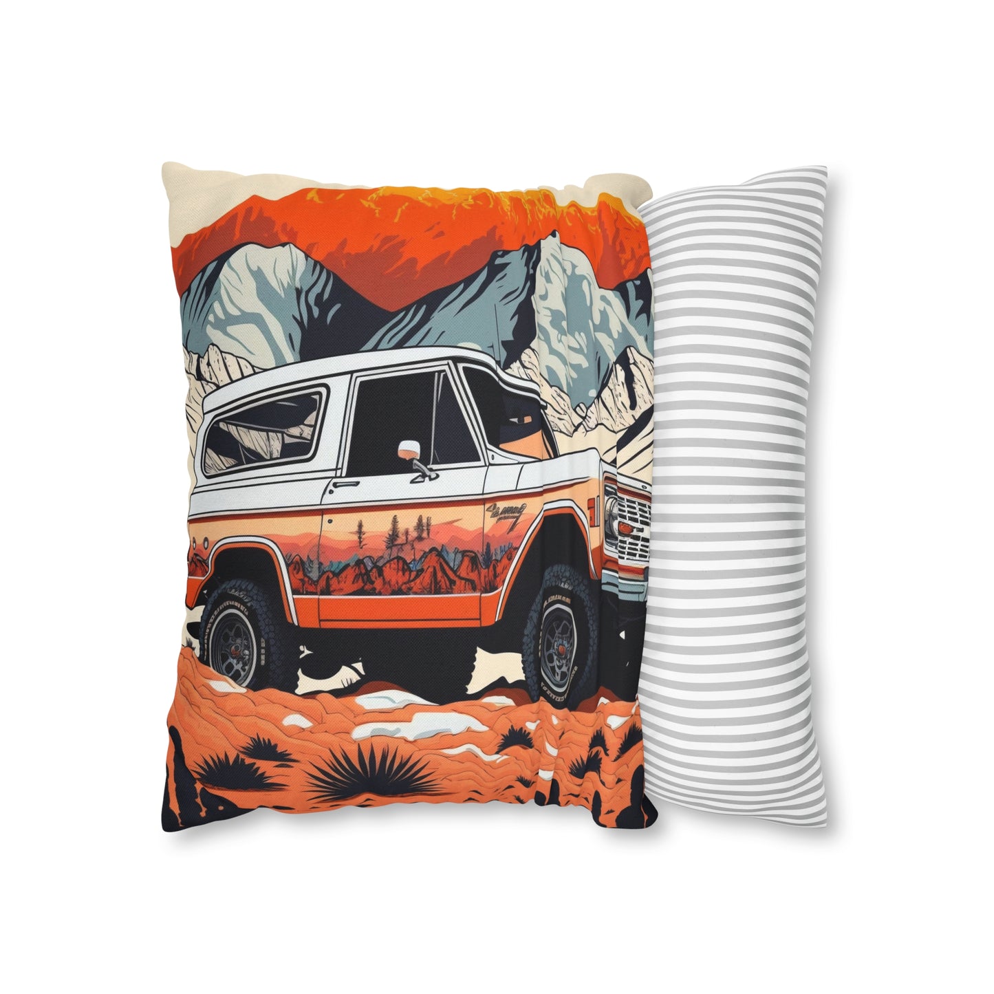 Vintage Ford Bronco in the Mountains - Spun Polyester Square Pillow Case