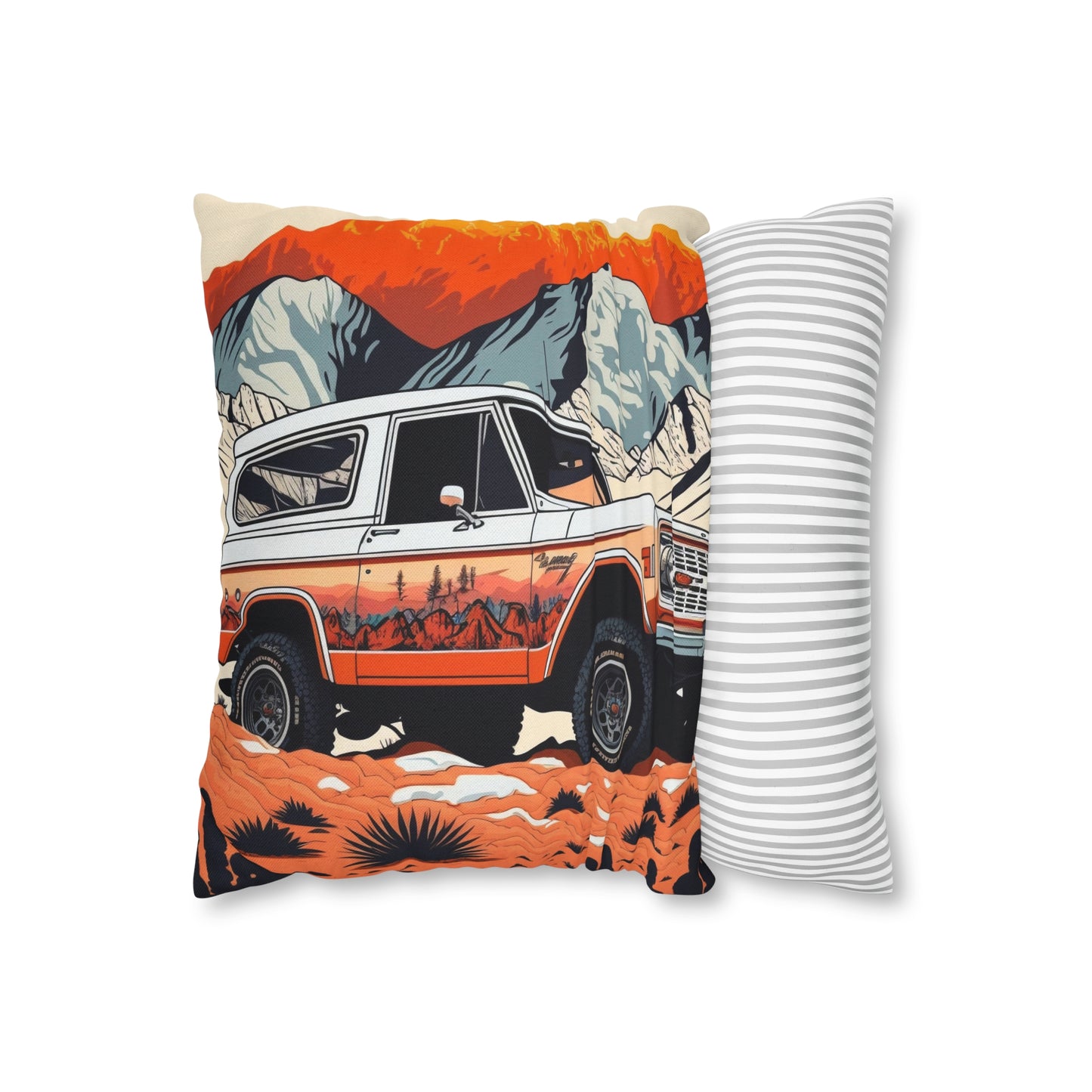 Vintage Ford Bronco in the Mountains - Spun Polyester Square Pillow Case