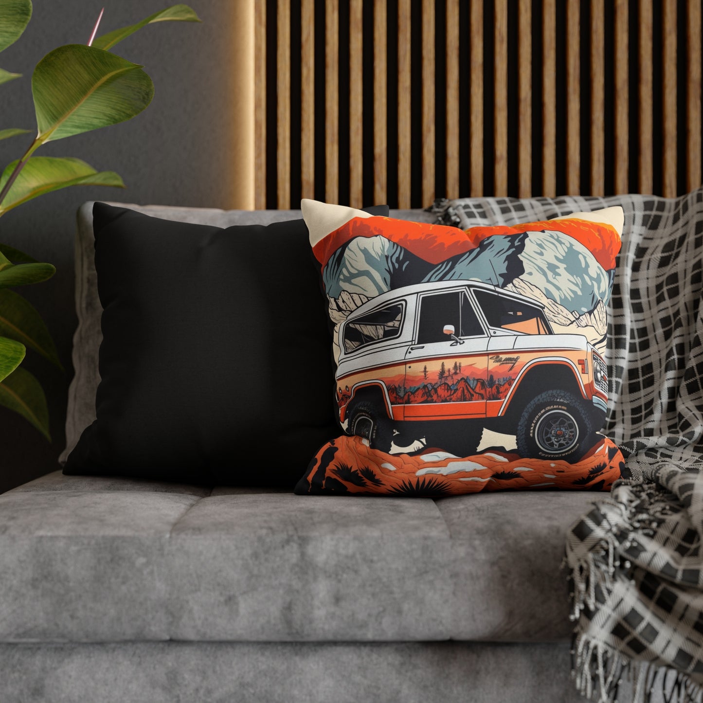 Vintage Ford Bronco in the Mountains - Spun Polyester Square Pillow Case