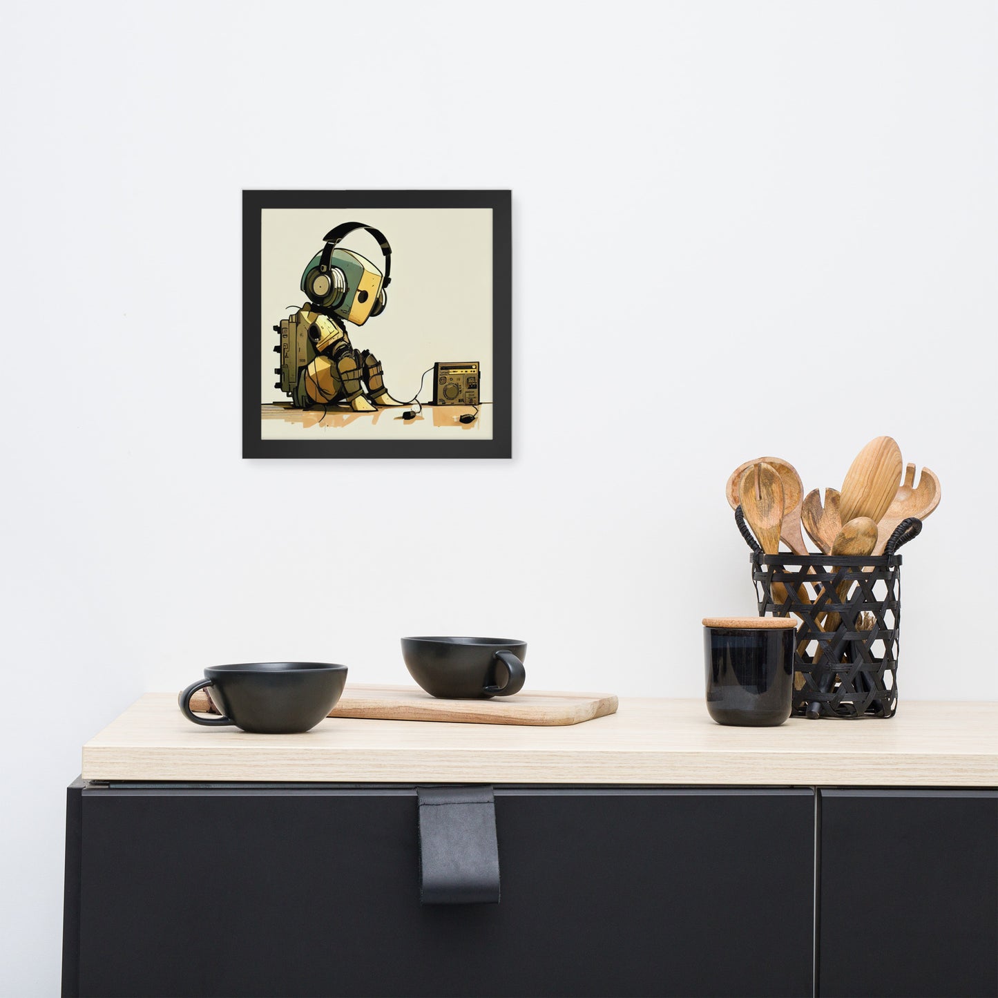 Lonely Robot w/Headphones + Stereo - Framed print