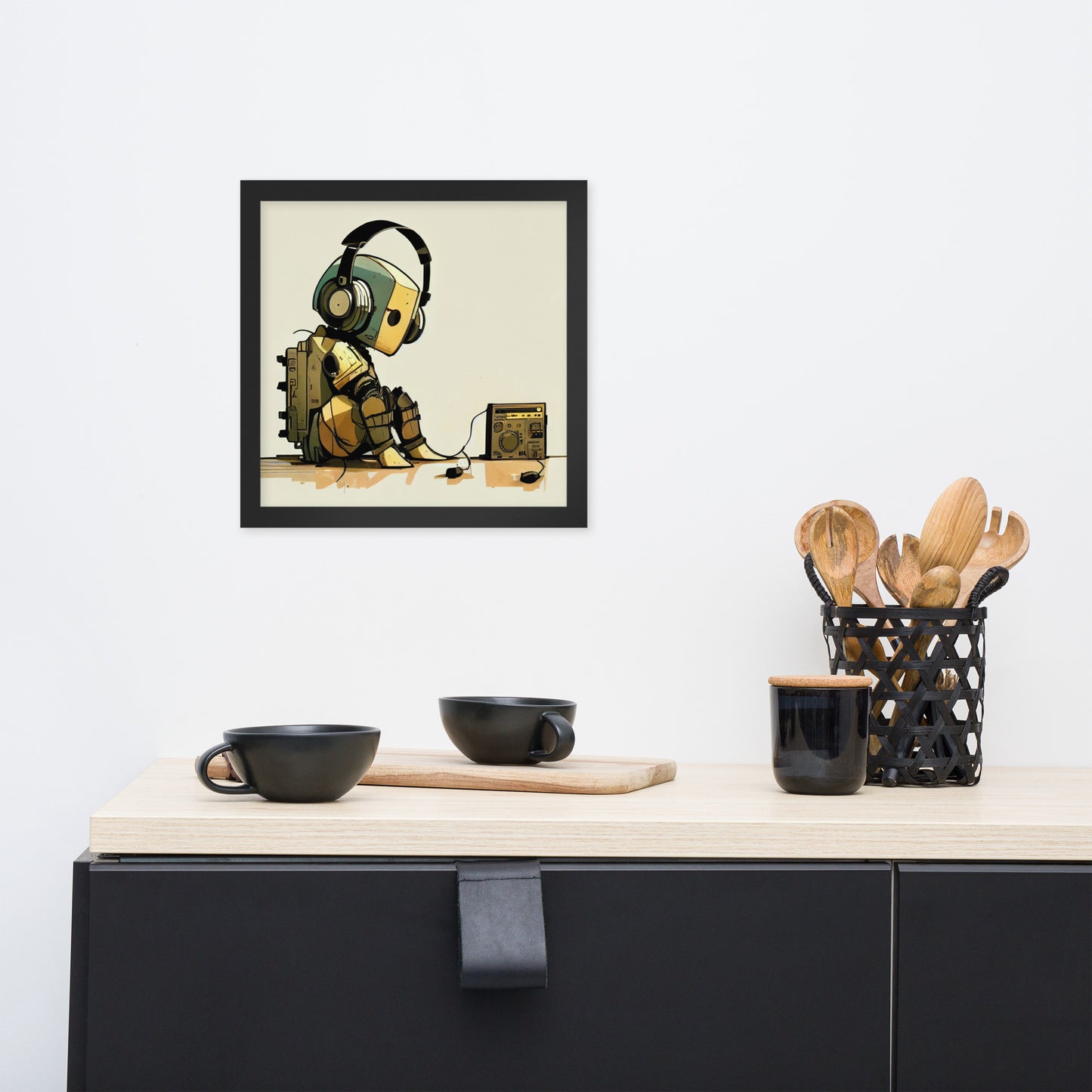 Lonely Robot w/Headphones + Stereo - Framed print