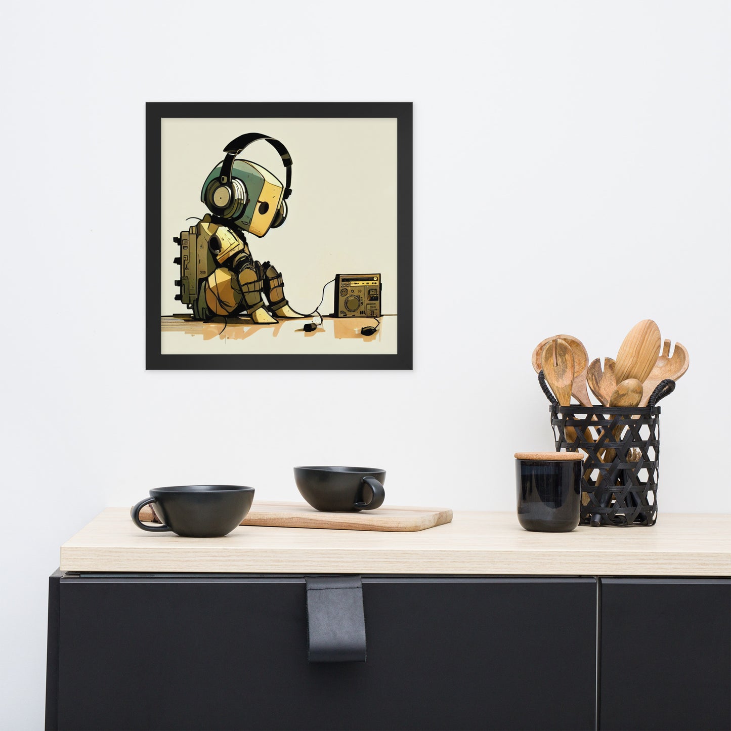 Lonely Robot w/Headphones + Stereo - Framed print