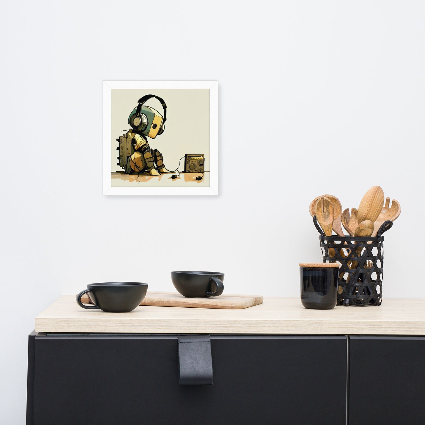 Lonely Robot w/Headphones + Stereo - Framed print