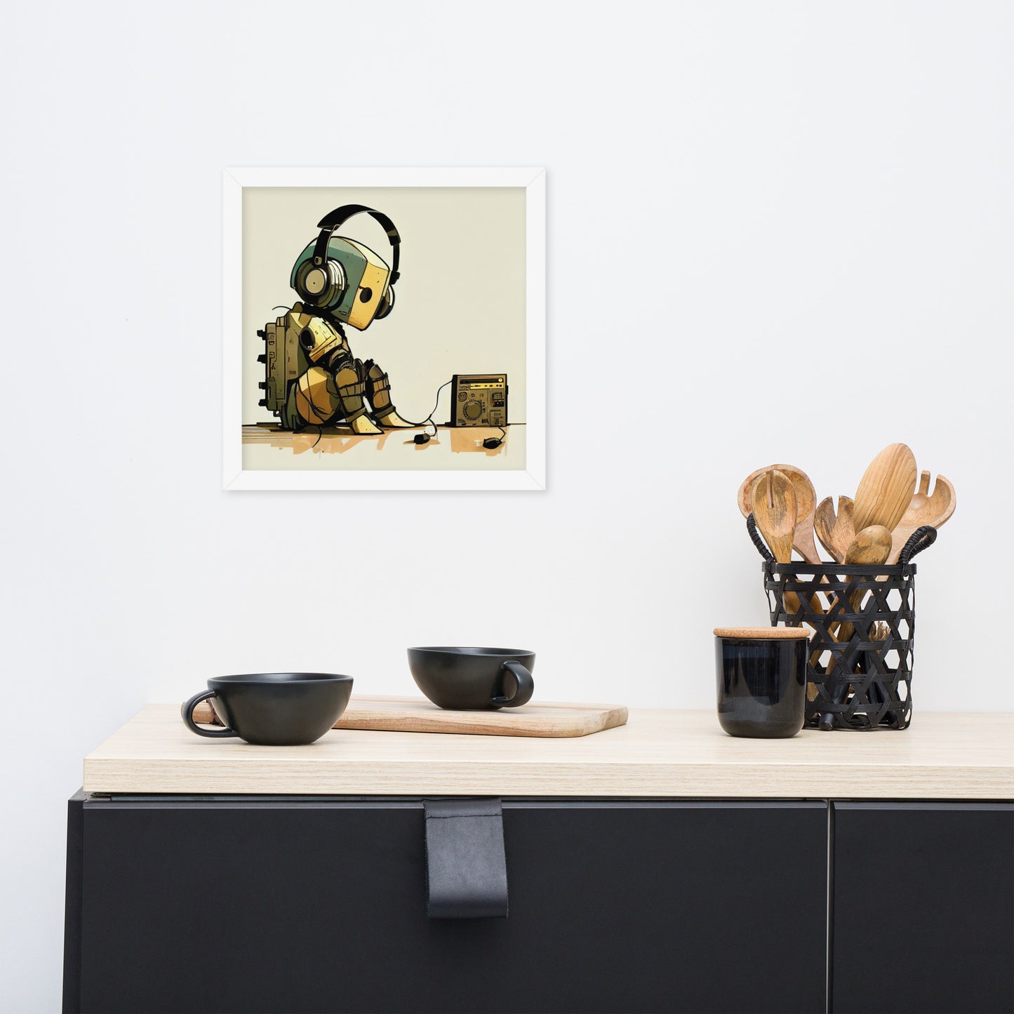 Lonely Robot w/Headphones + Stereo - Framed print