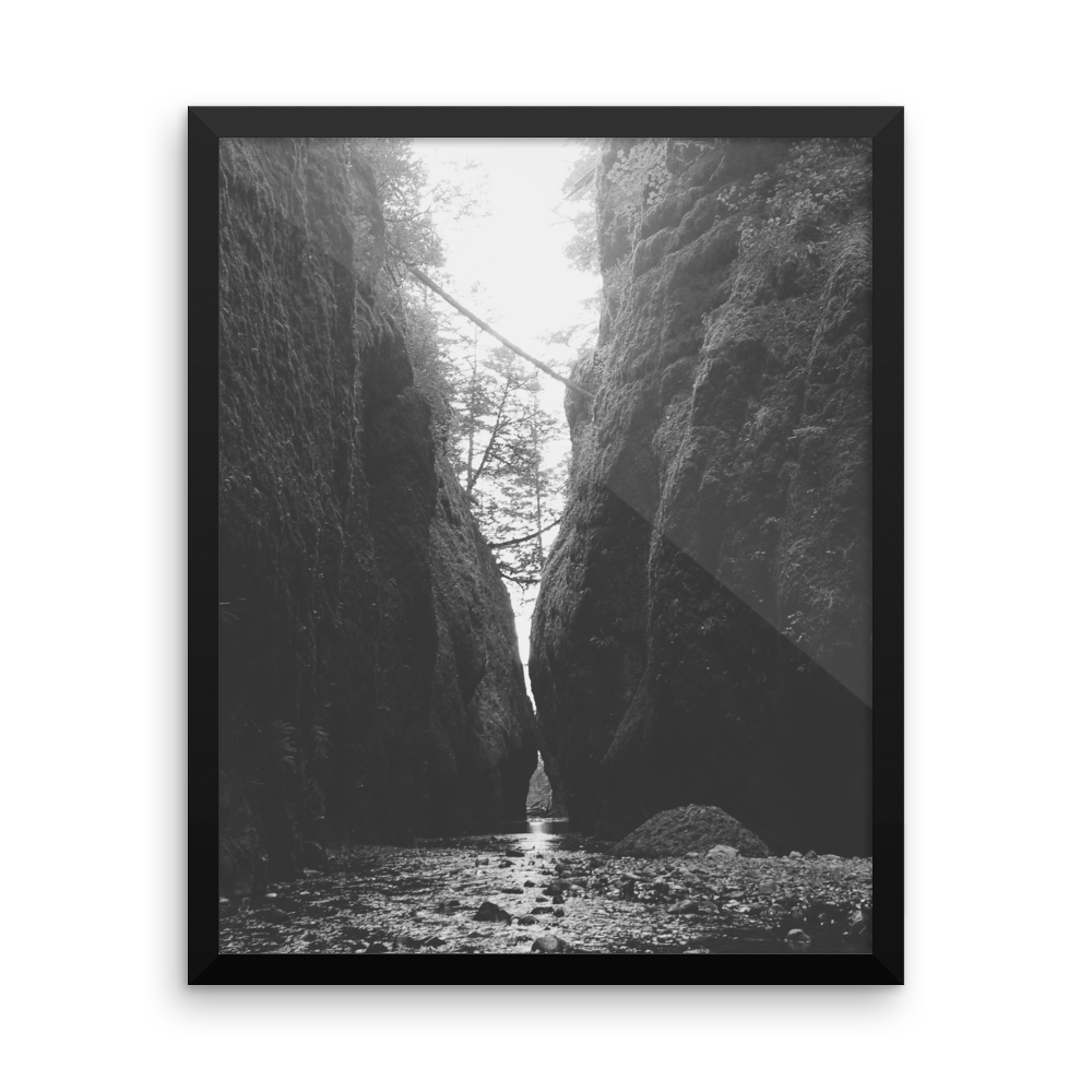 Framed B+W Print of Oneonta Gorge in Oregon